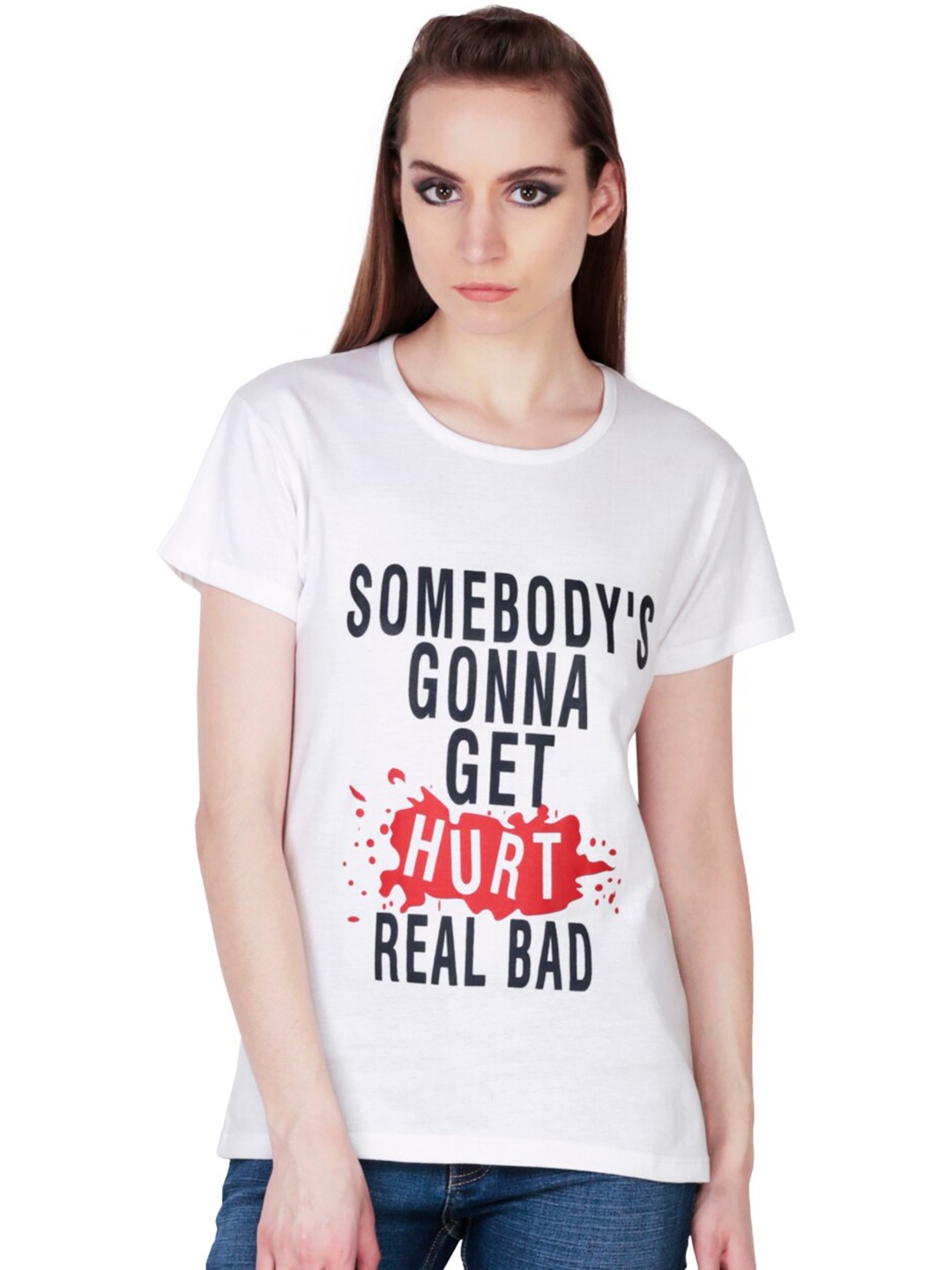

Fashionable Typography Printed Cotton T-shirt, White