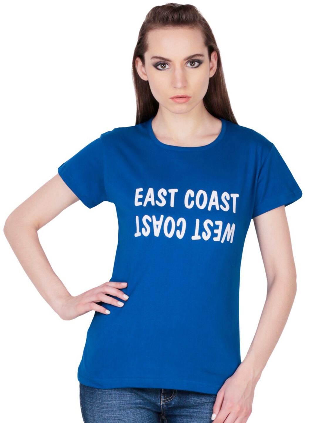 

Fashionable Typography Printed Cotton T-Shirts, Blue