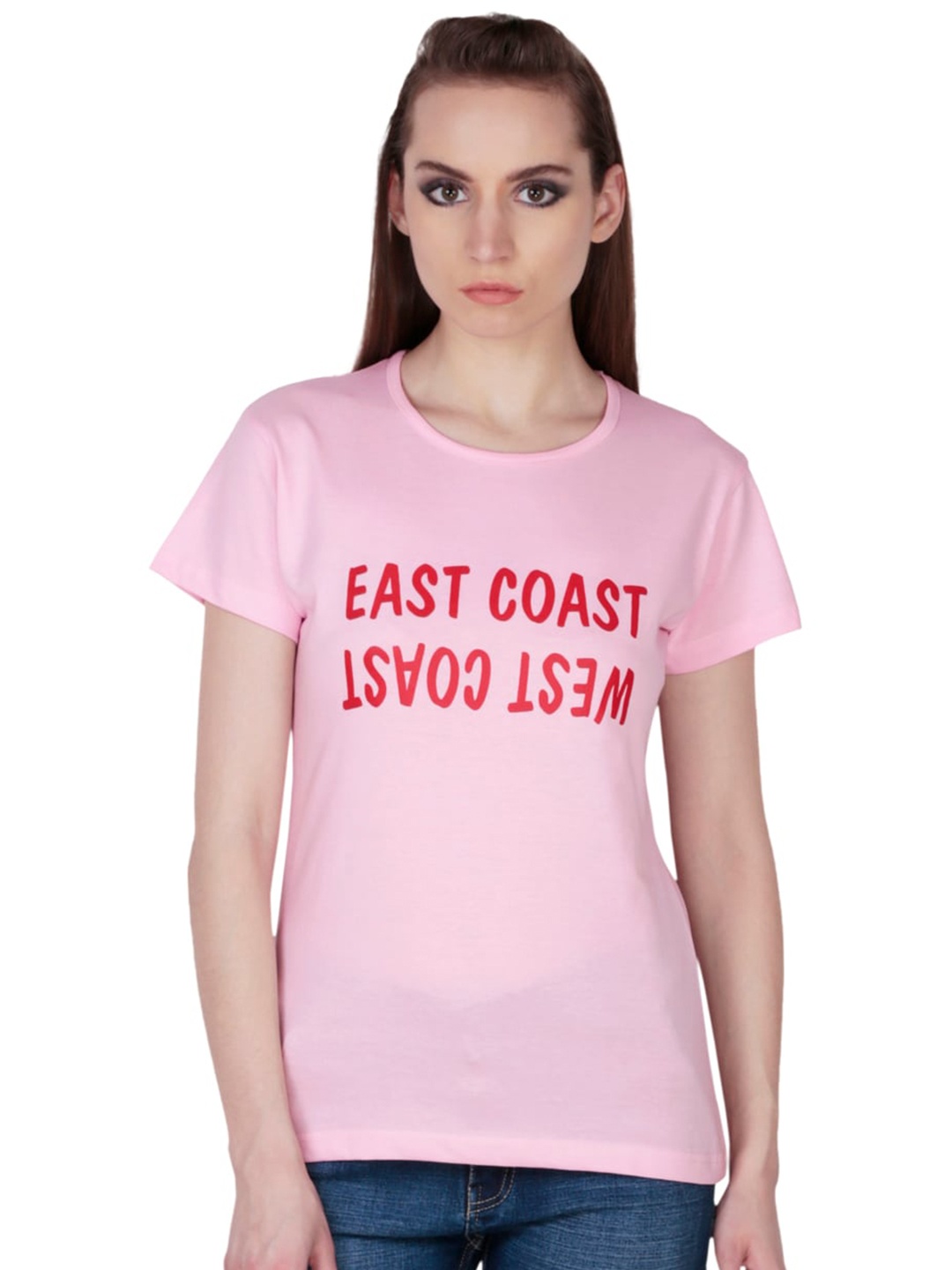 

Fashionable Typography Printed Cotton T-shirt, Pink