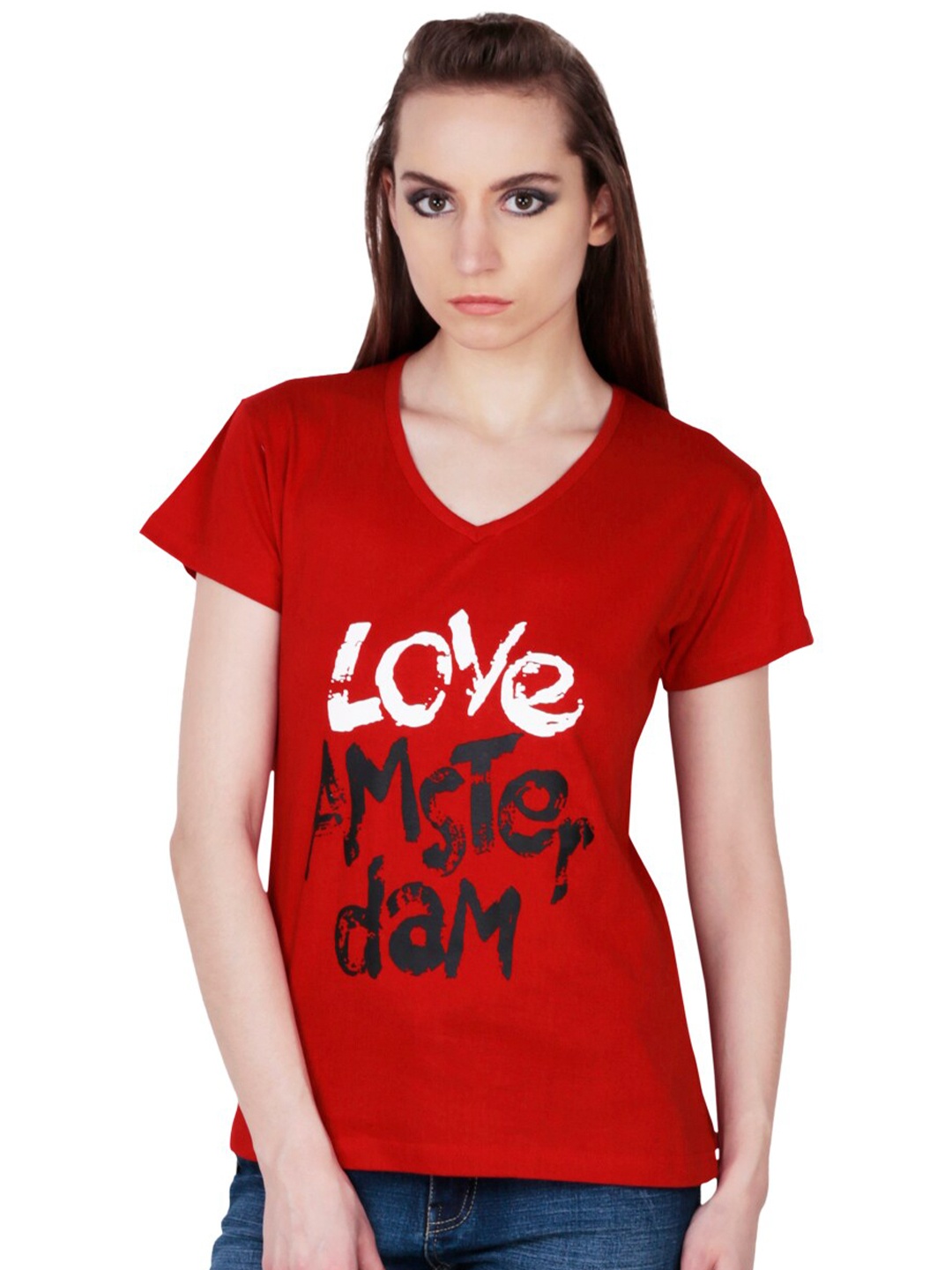 

Fashionable Red Print Cotton Top