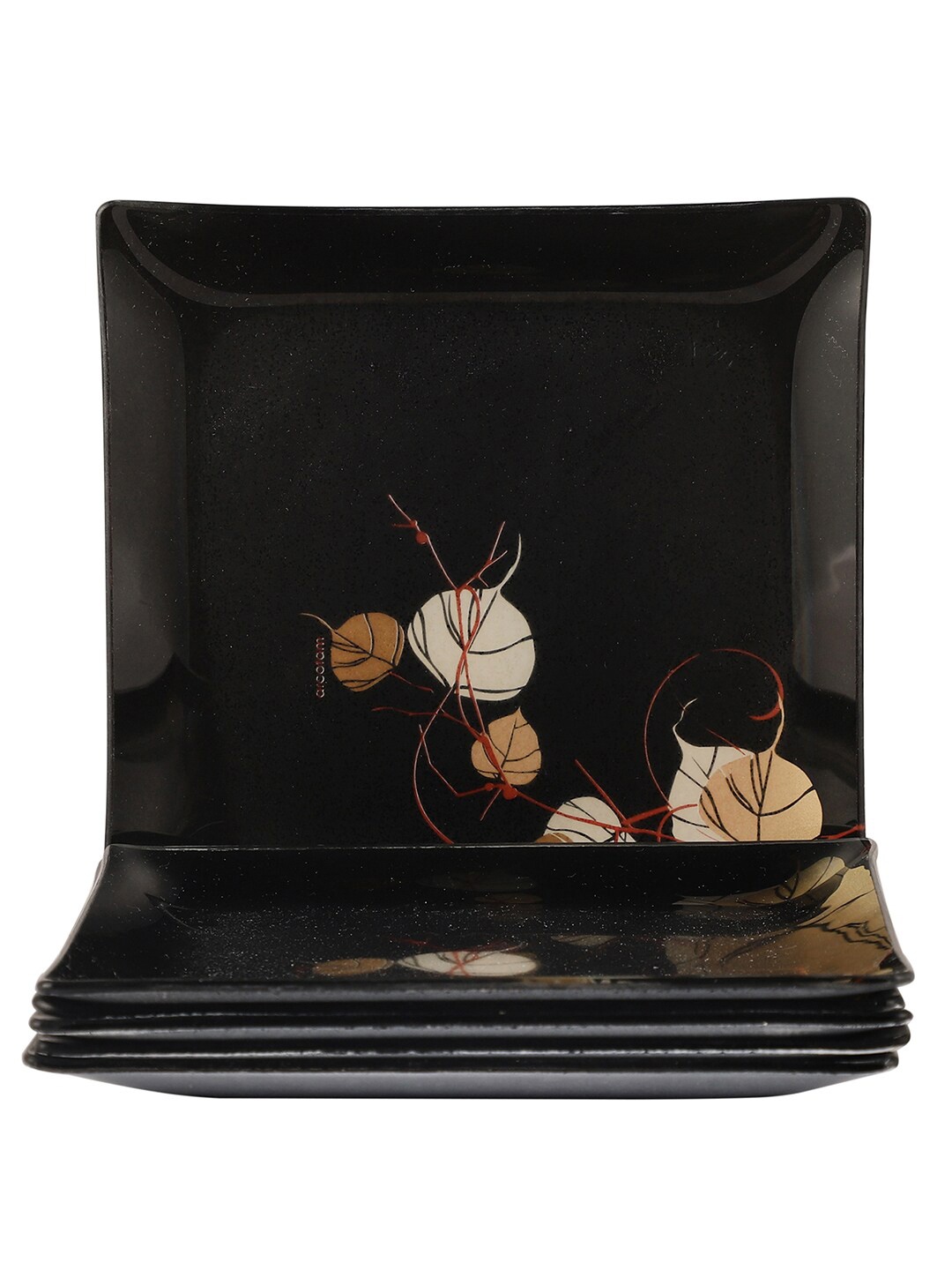 

ceradeco Black & White 6 Pieces Printed Glass Glossy Snack Serving Plates