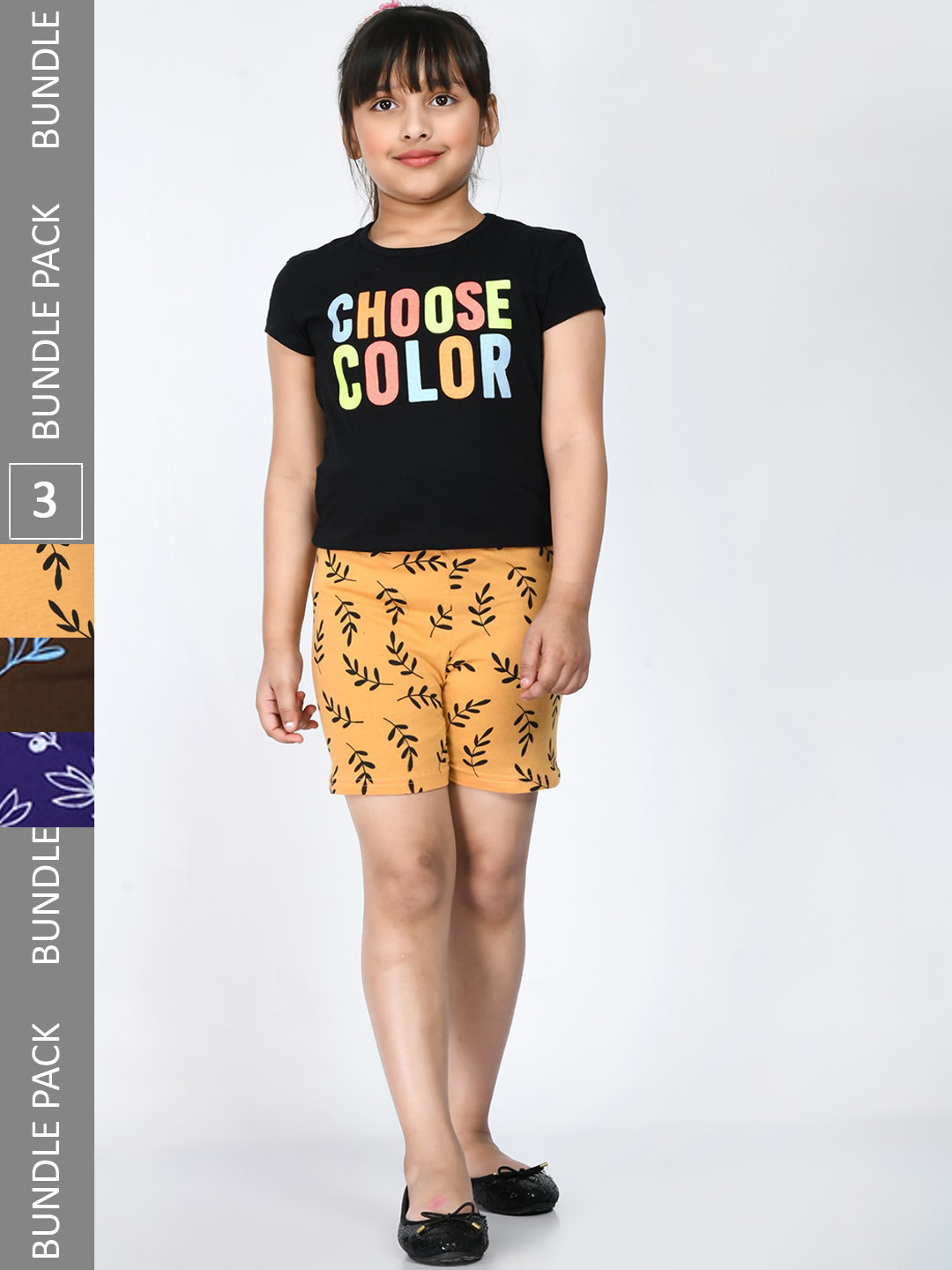 

IndiWeaves Girls Pack Of 3 Floral Printed Pure Cotton Shorts, Yellow