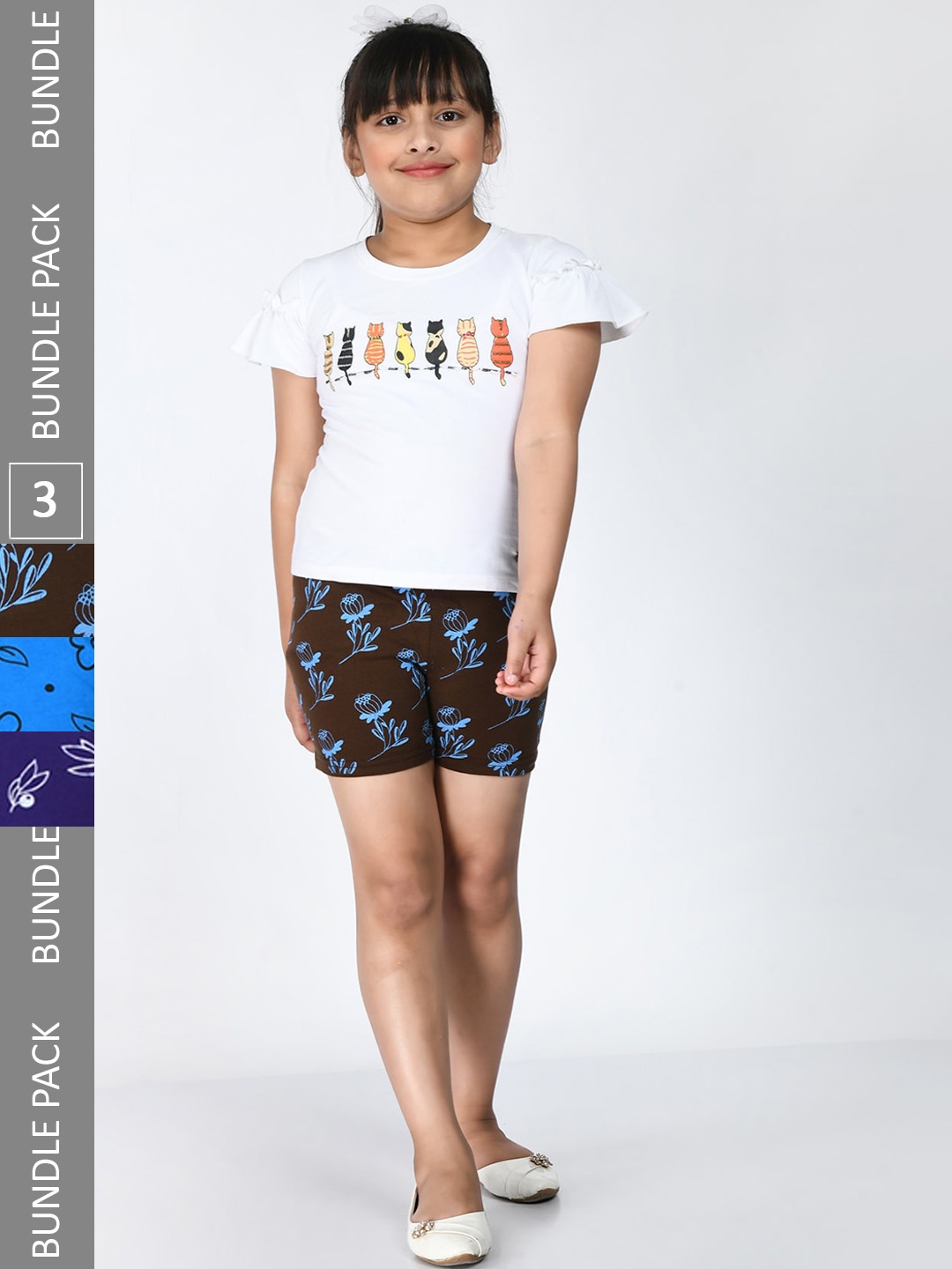 

IndiWeaves Girls Pack Of 3 Printed Pure Cotton Shorts, Brown