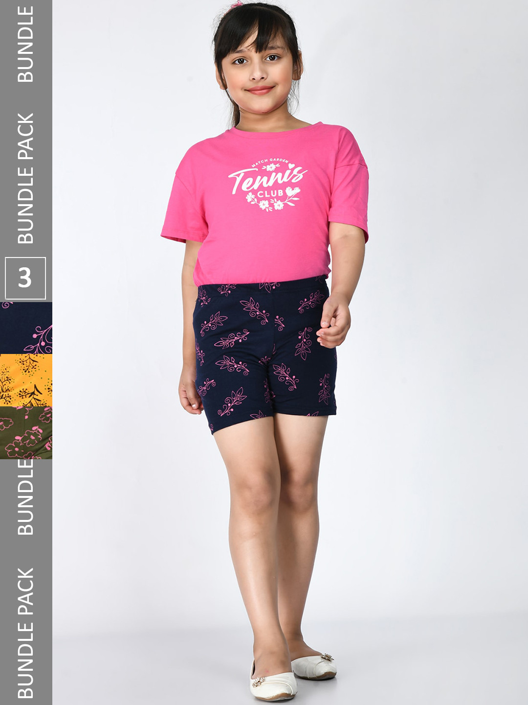 

IndiWeaves Girls Pack Of 3 Printed Pure Cotton Shorts, Navy blue