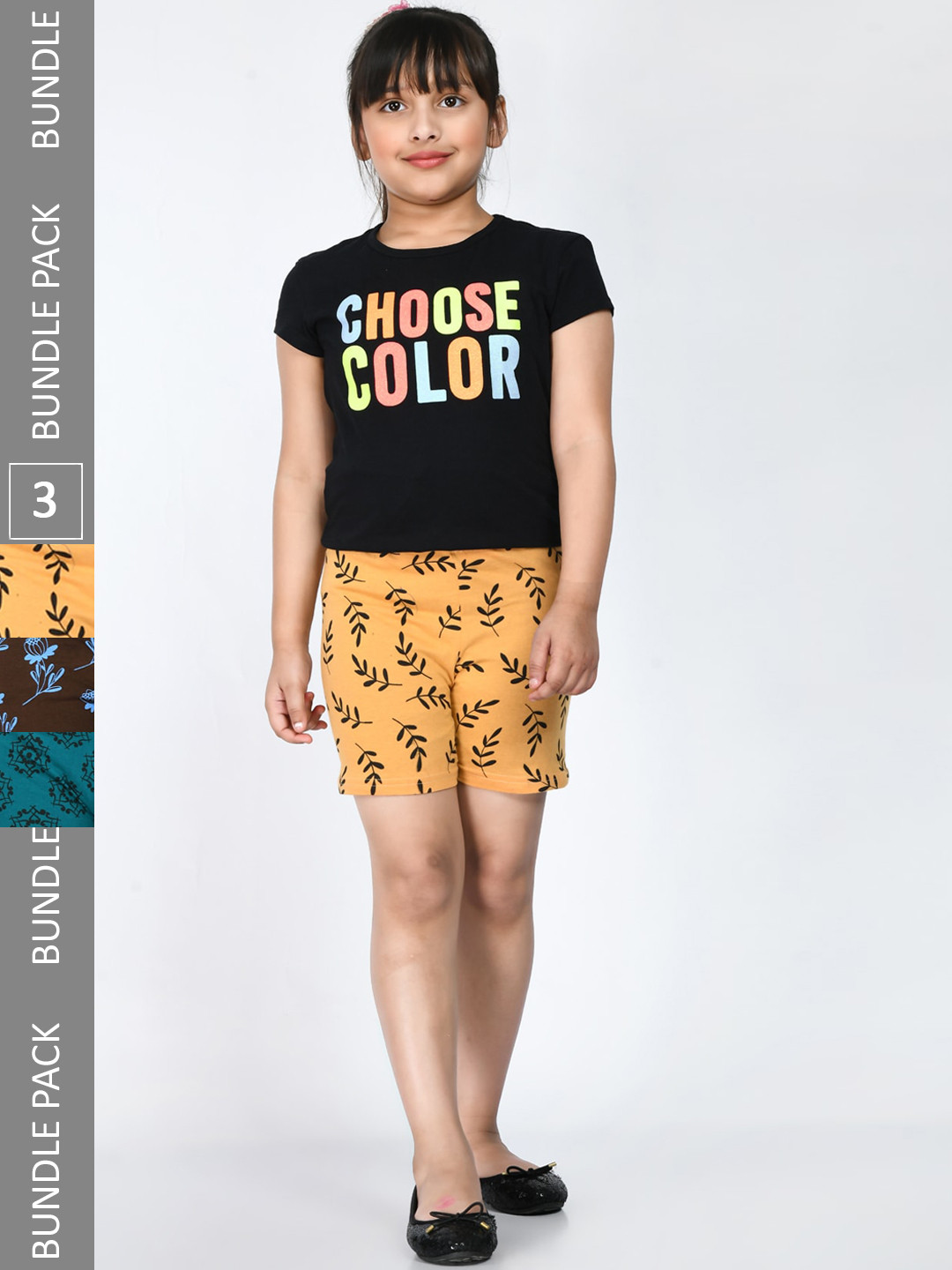 

IndiWeaves Girls Pack Of 3 Floral Printed Pure Cotton Shorts, Yellow