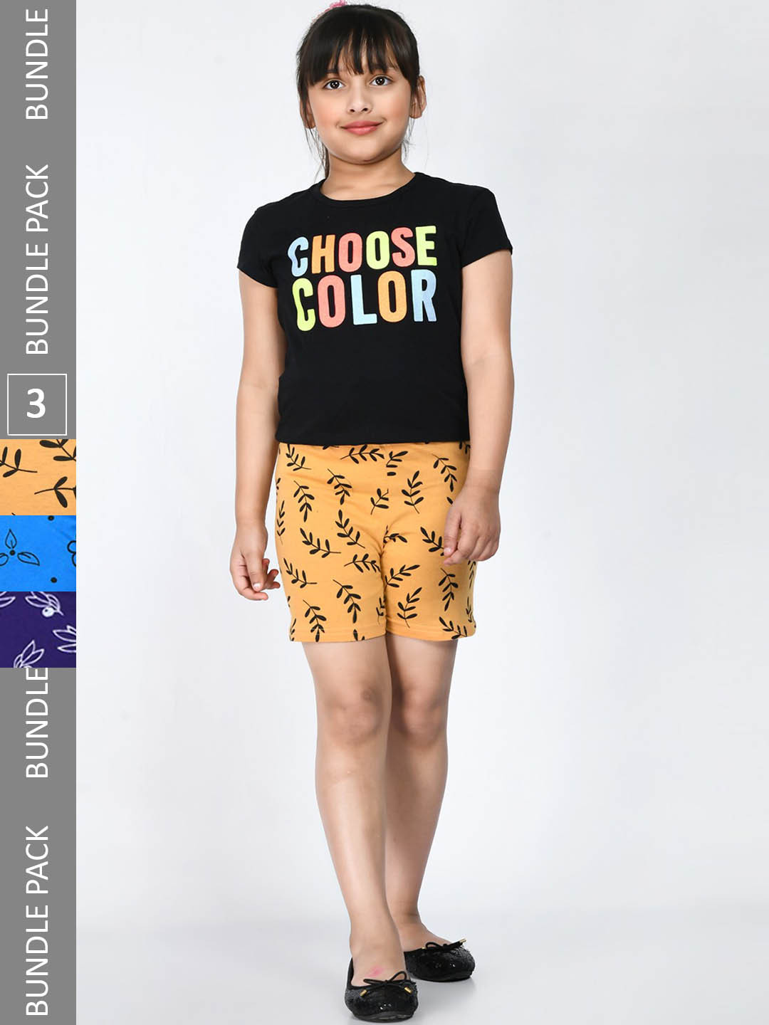 

IndiWeaves Girls Pack Of 3 Floral Printed Pure Cotton Shorts, Yellow