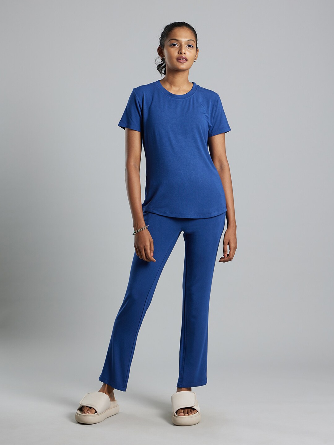 

SMUGGLERZ INC Women Pure Cotton T-shirt with Pyjama Night Suit, Blue