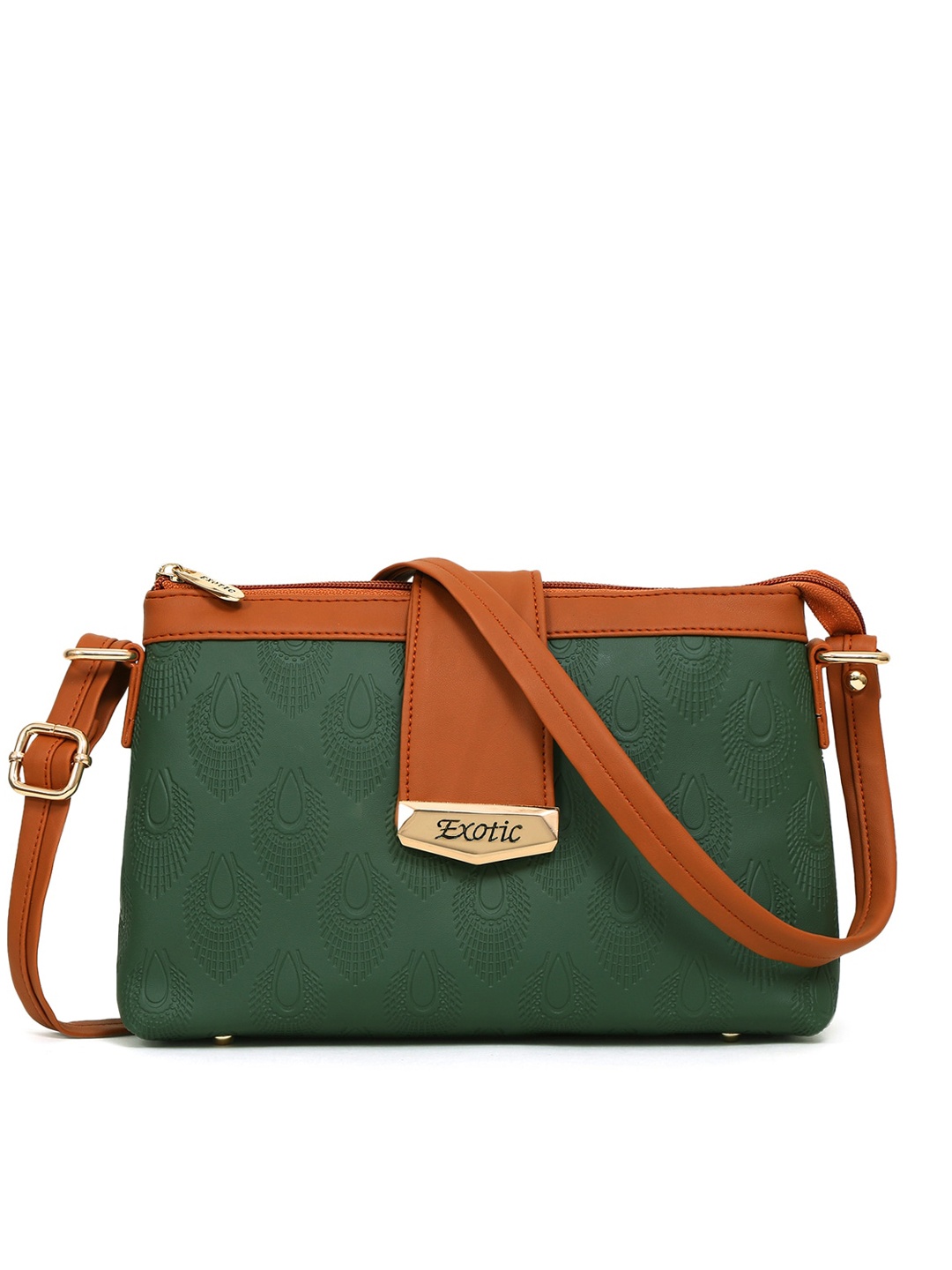 

Exotic Textured Structured Sling Bag, Green
