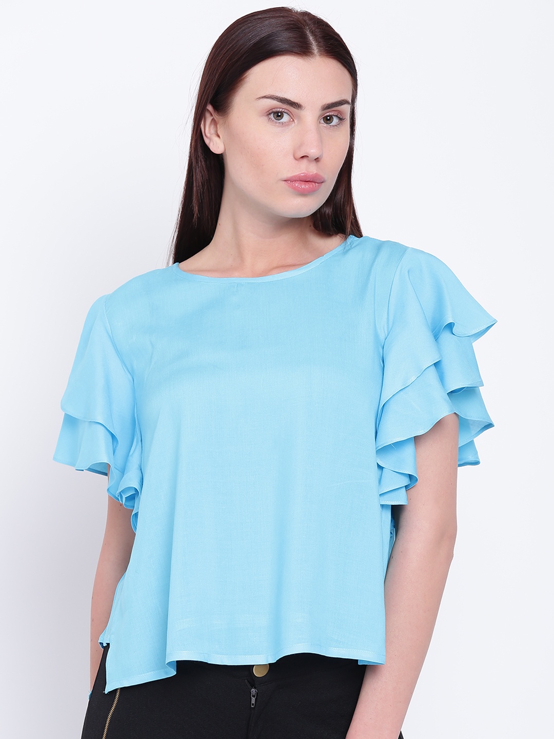 

AND Women Blue Solid Top