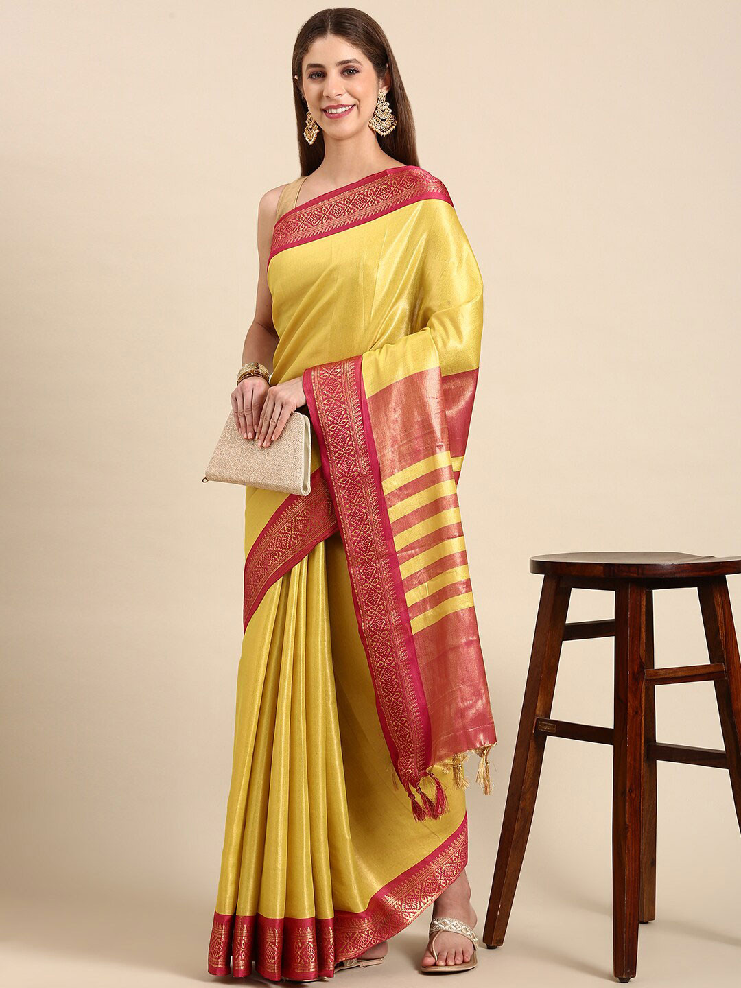 

Anouk Yellow & Red Woven Design Zari Kanjeevaram Saree