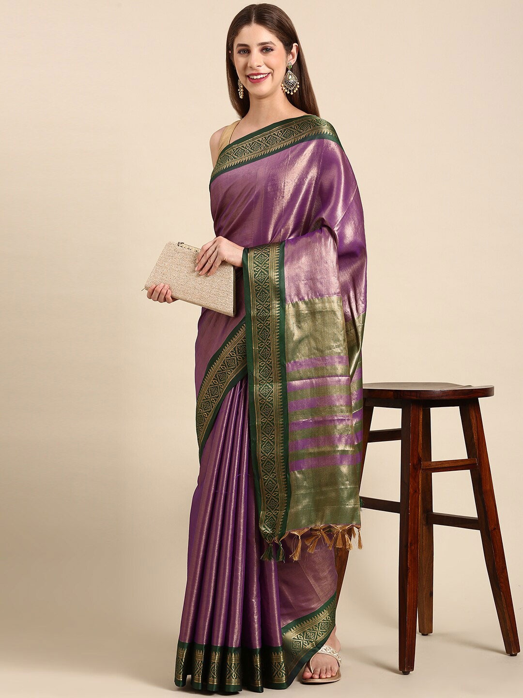 

Anouk Purple & Green Woven Design Zari Kanjeevaram Saree