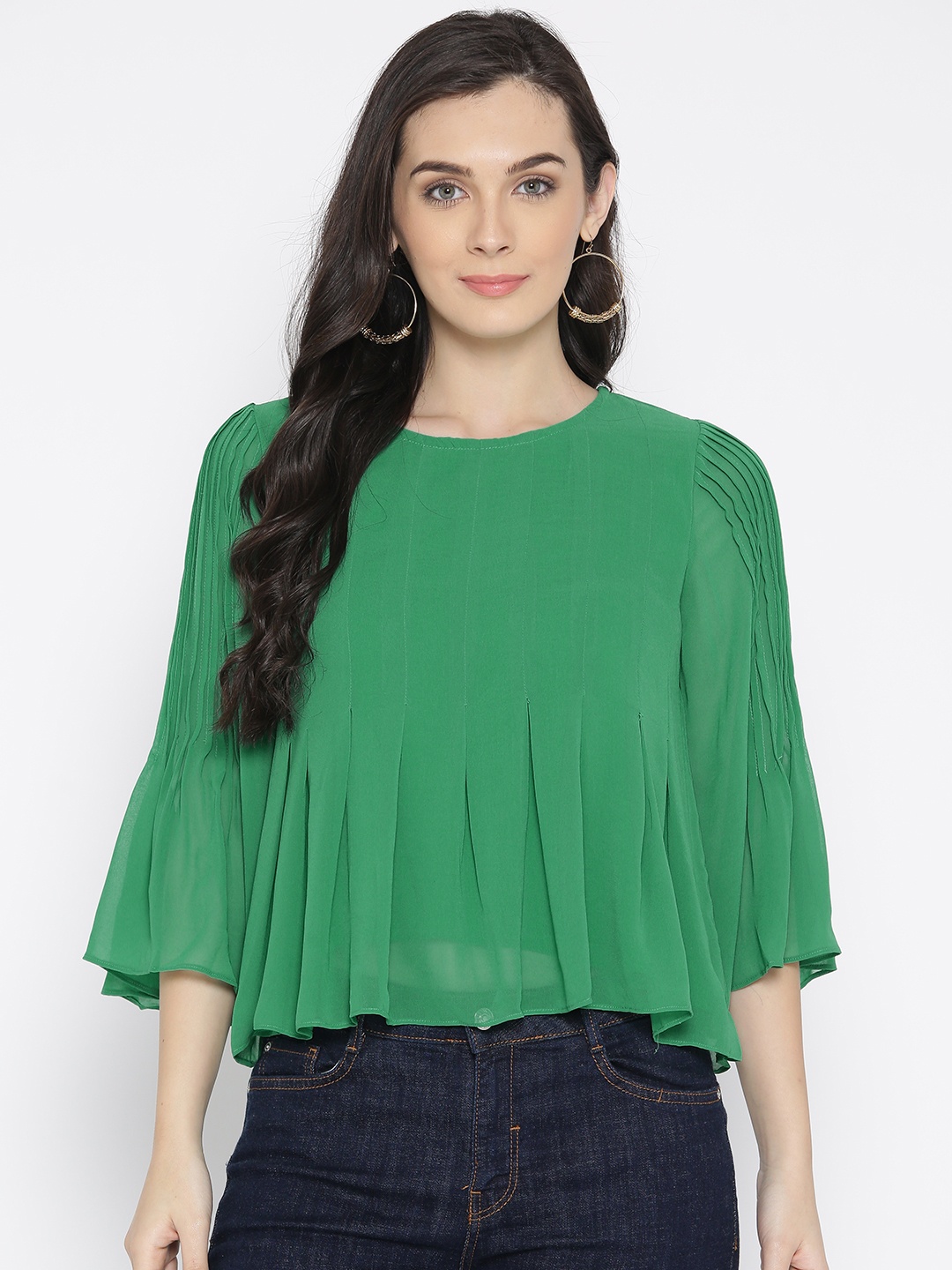 

AND Women Green Solid Styled Back Top