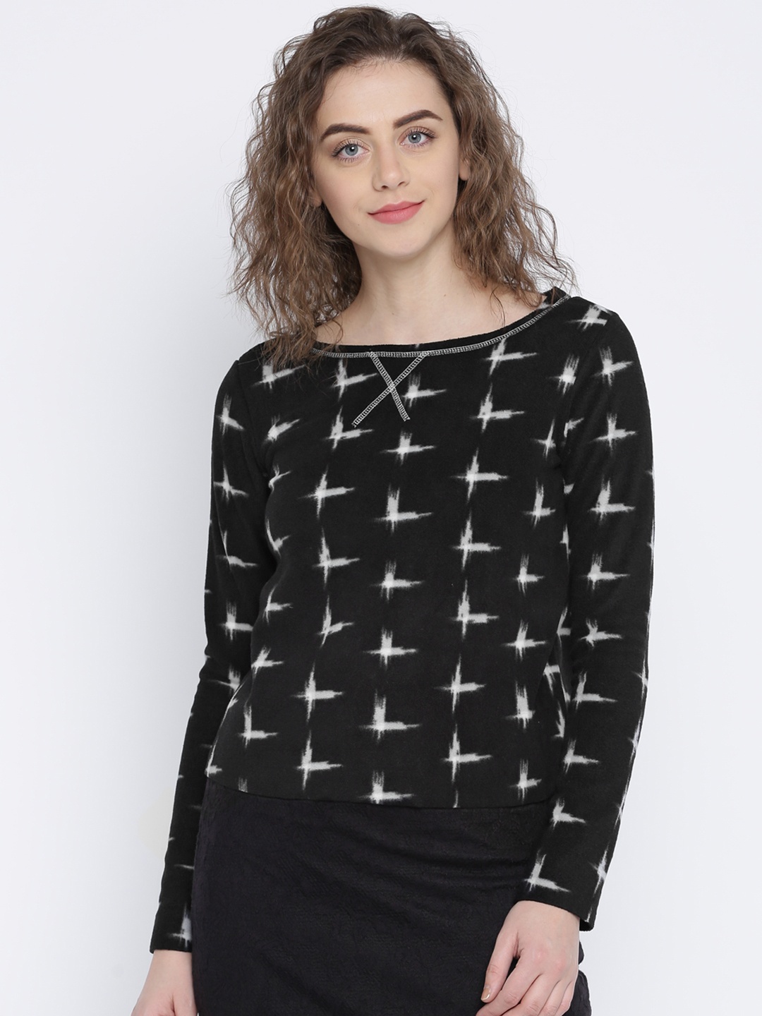 

AND Women Black & Grey Self Design Sweatshirt
