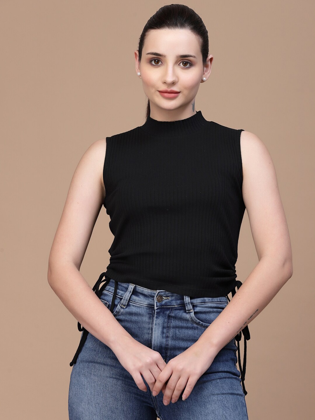 

Strong And Brave Odour Free High Neck Cotton Top, Black