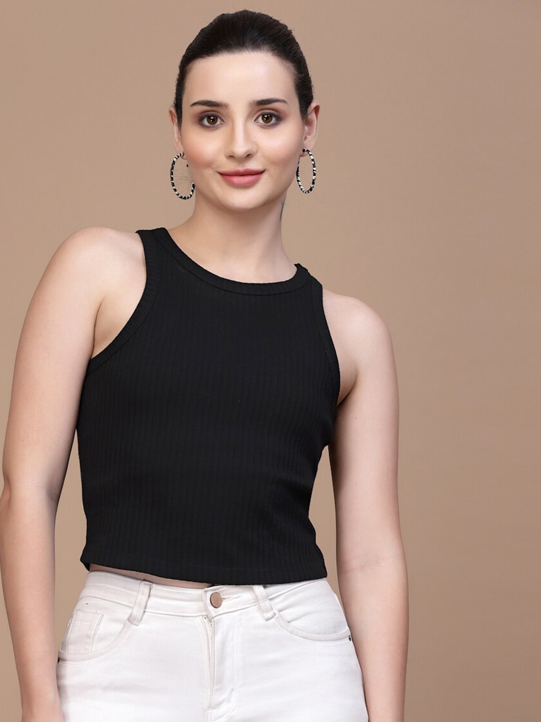 

Strong And Brave Odour Free Striped Cotton Crop Top, Black