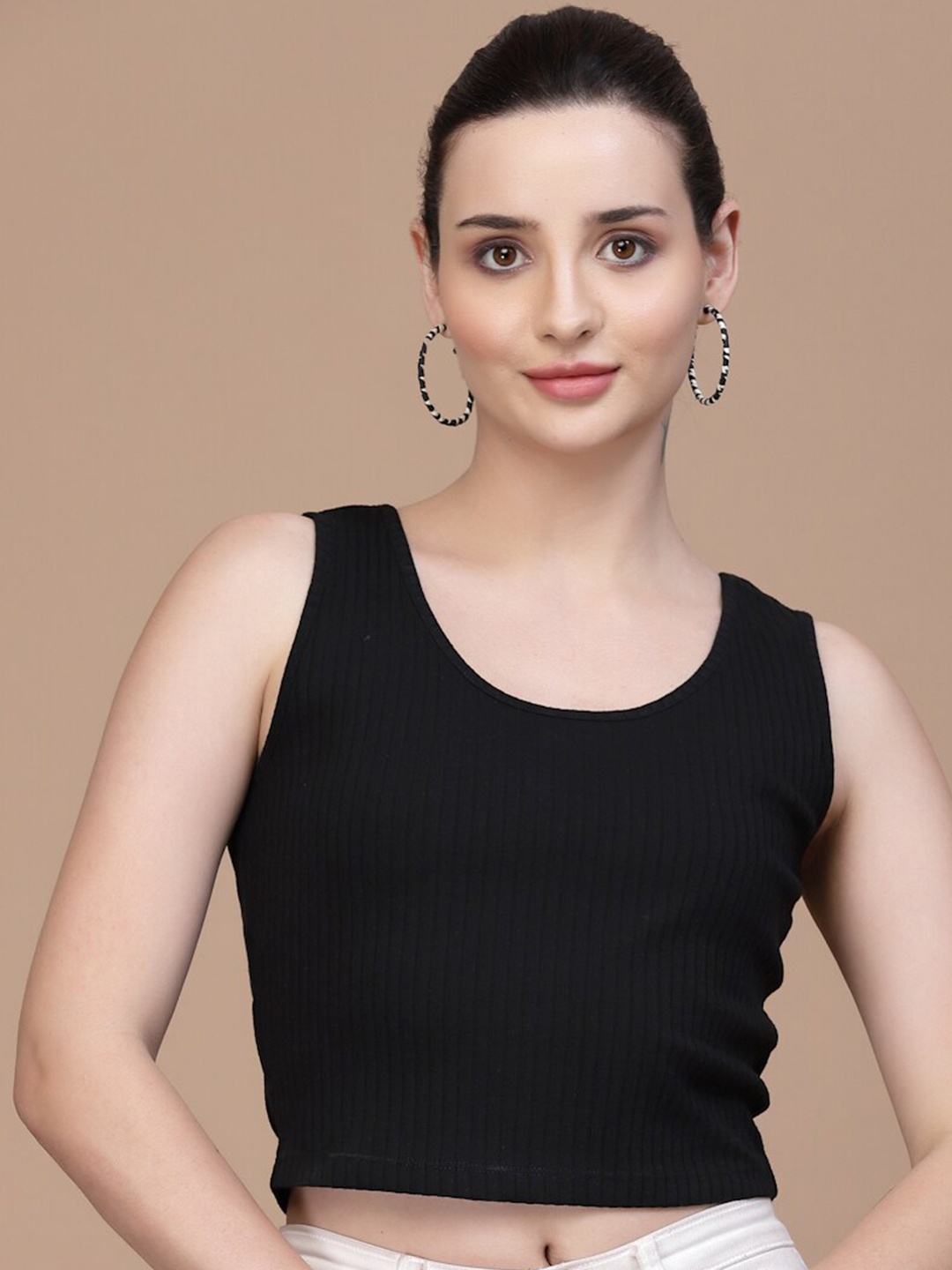 

Strong And Brave Women Odour Free Round Neck Cotton Crop Tank Top, Black