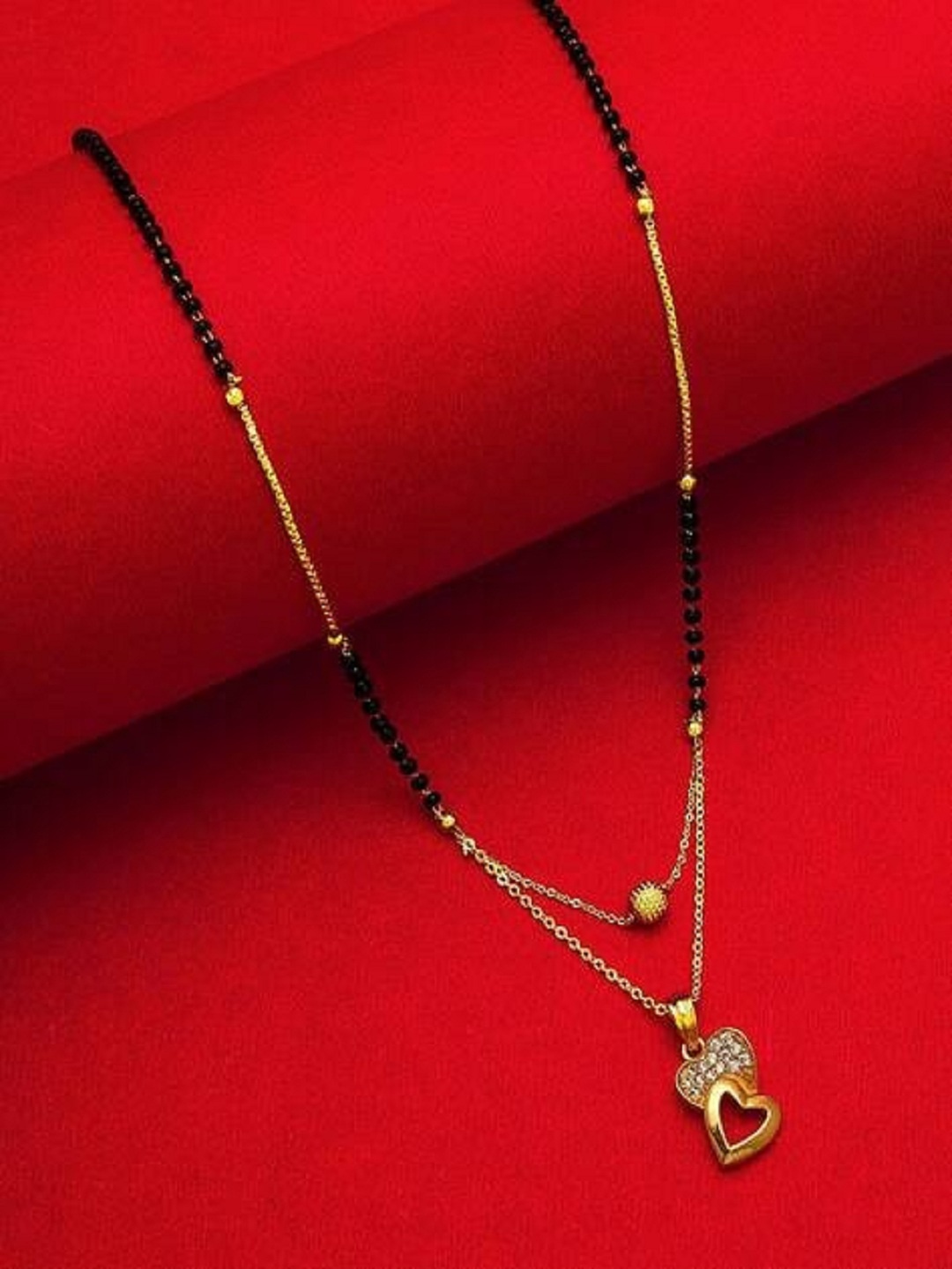 

JEWEL WORLD Gold-Plated Stone-Studded & Beaded Mangalsutra