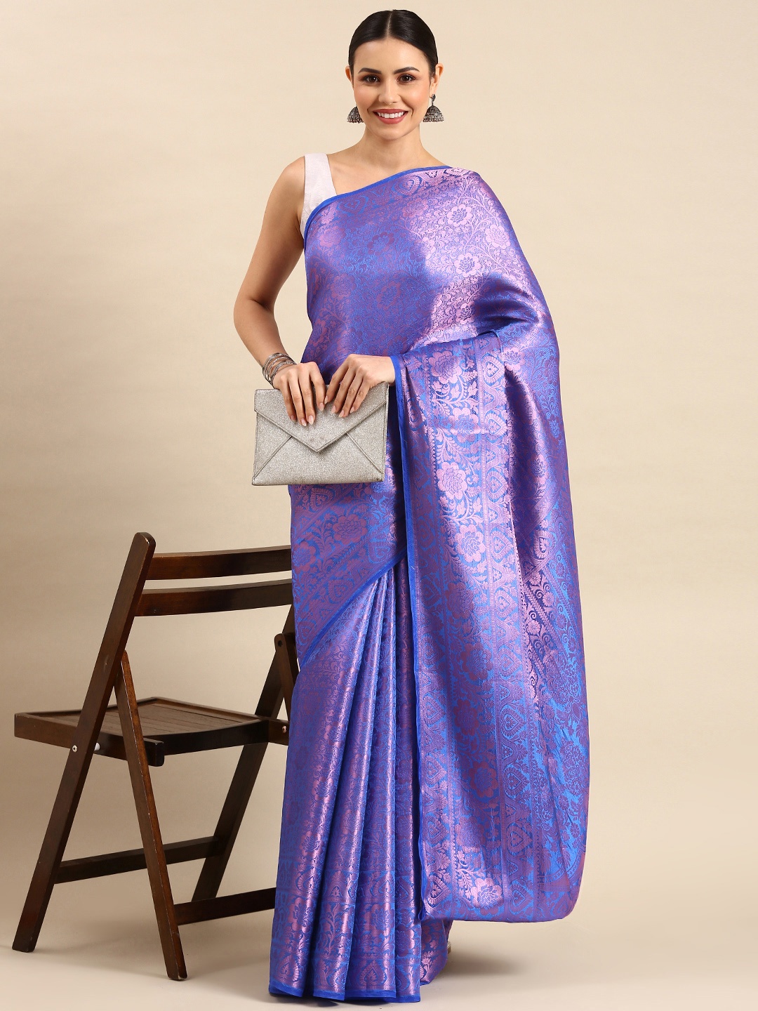 

Pothys Floral Zari Art Silk Banarasi Saree, Blue