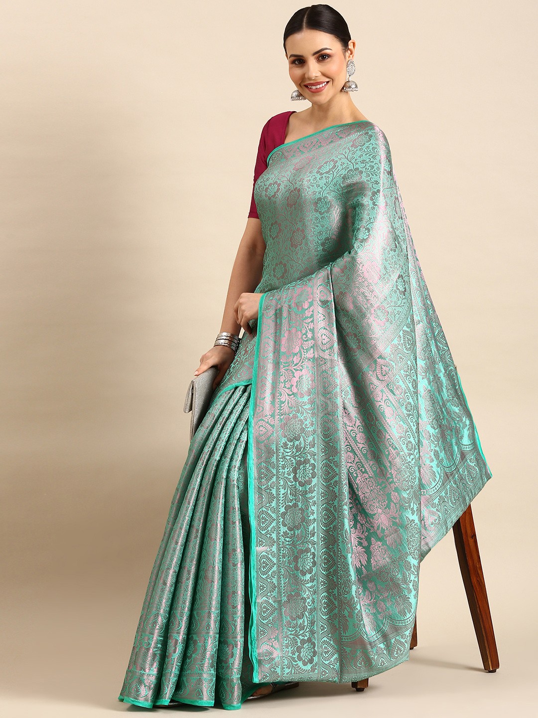 

Pothys Floral Zari Art Silk Banarasi Saree, Green