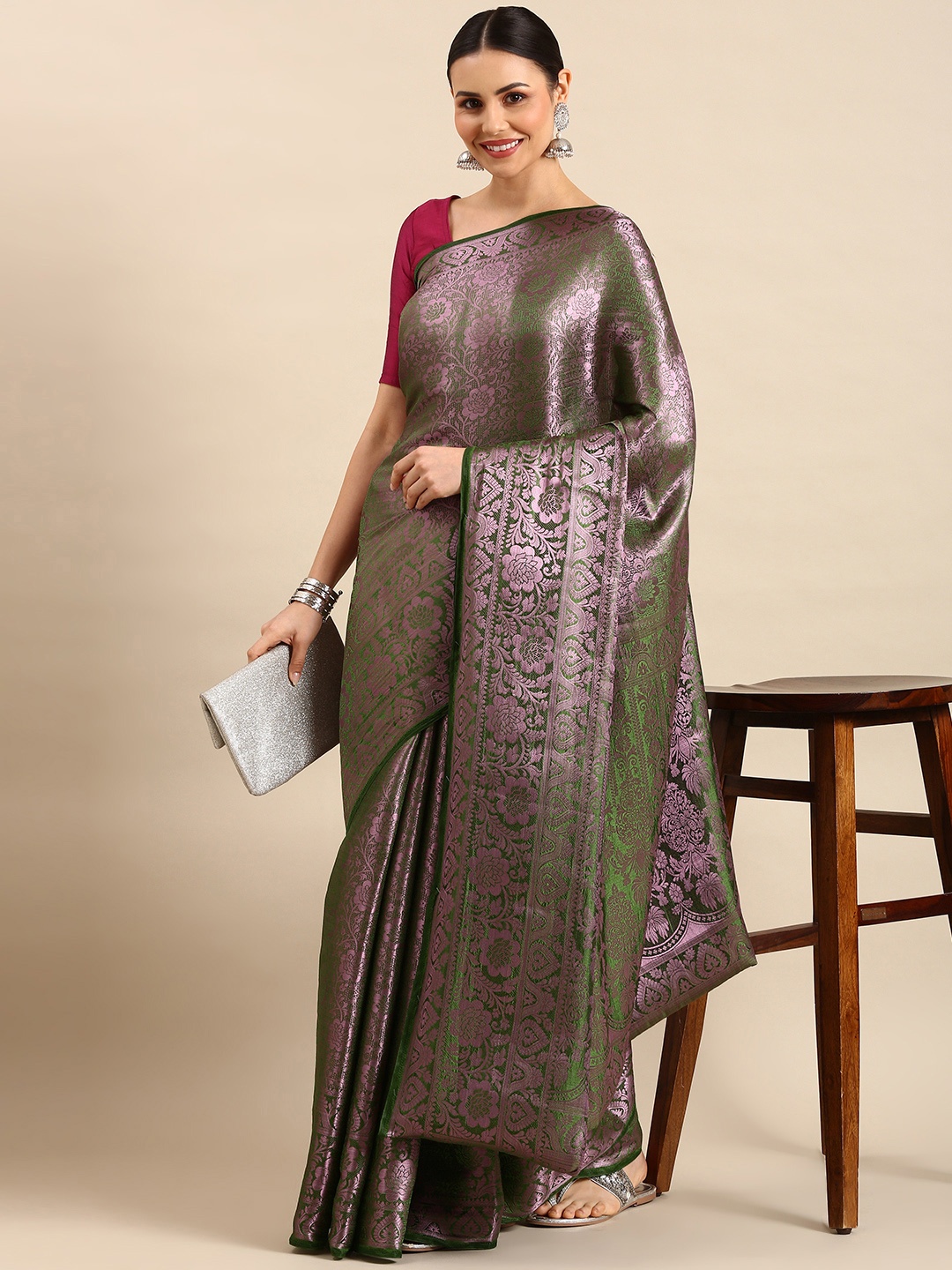 

Pothys Floral Zari Art Silk Banarasi Saree, Green
