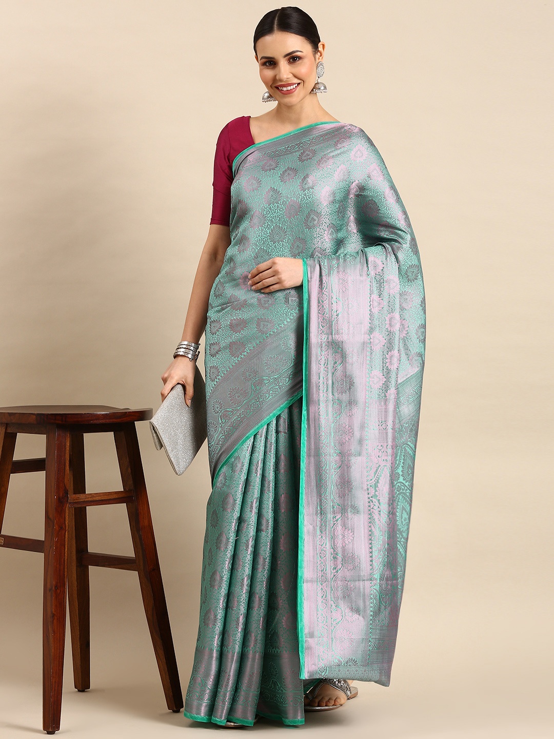 

Pothys Ethnic Motifs Zari Art Silk Banarasi Saree, Sea green