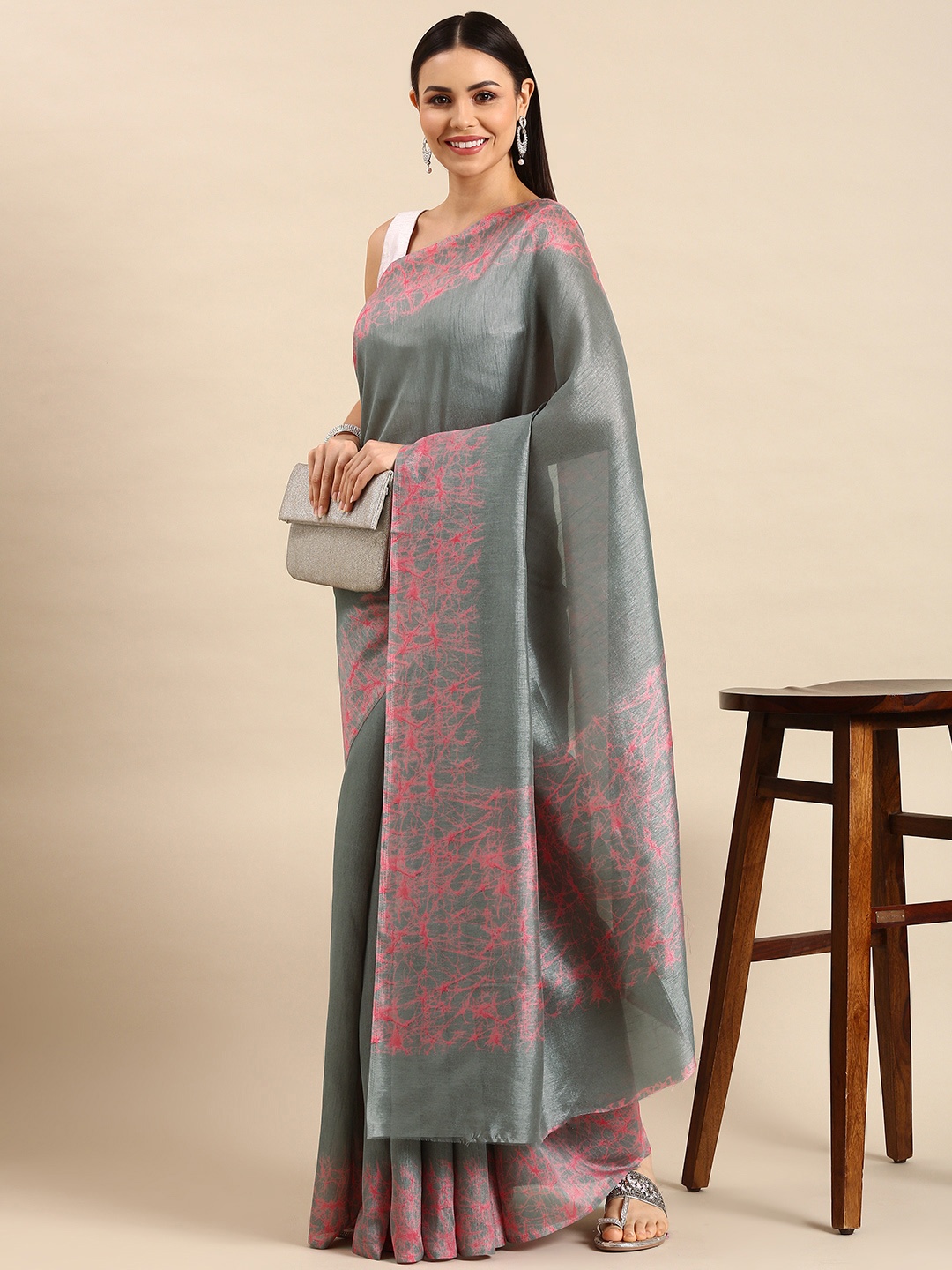 

Pothys Solid Jute Silk Saree, Grey
