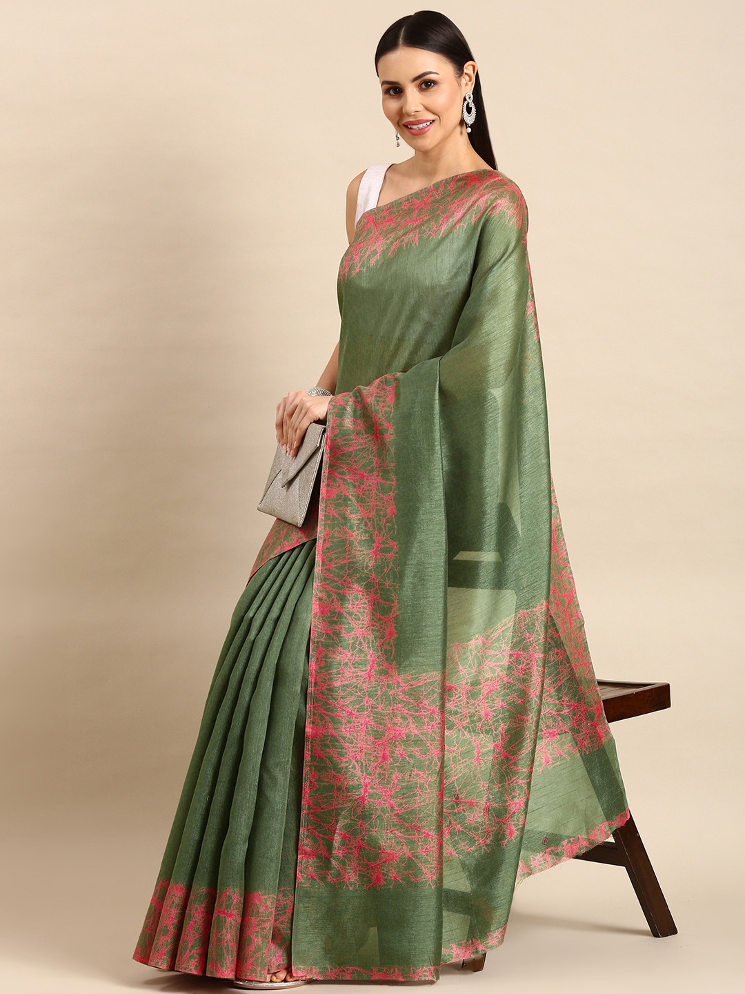 

Pothys Solid Jute Silk Saree, Green