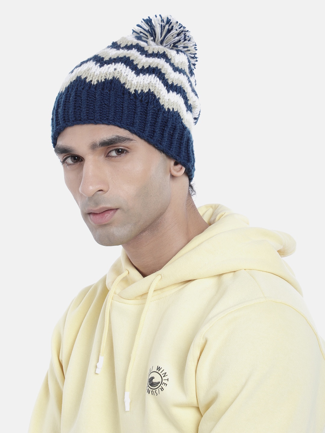 

Magic Needles Men Printed Beanie With Pompom, Multi