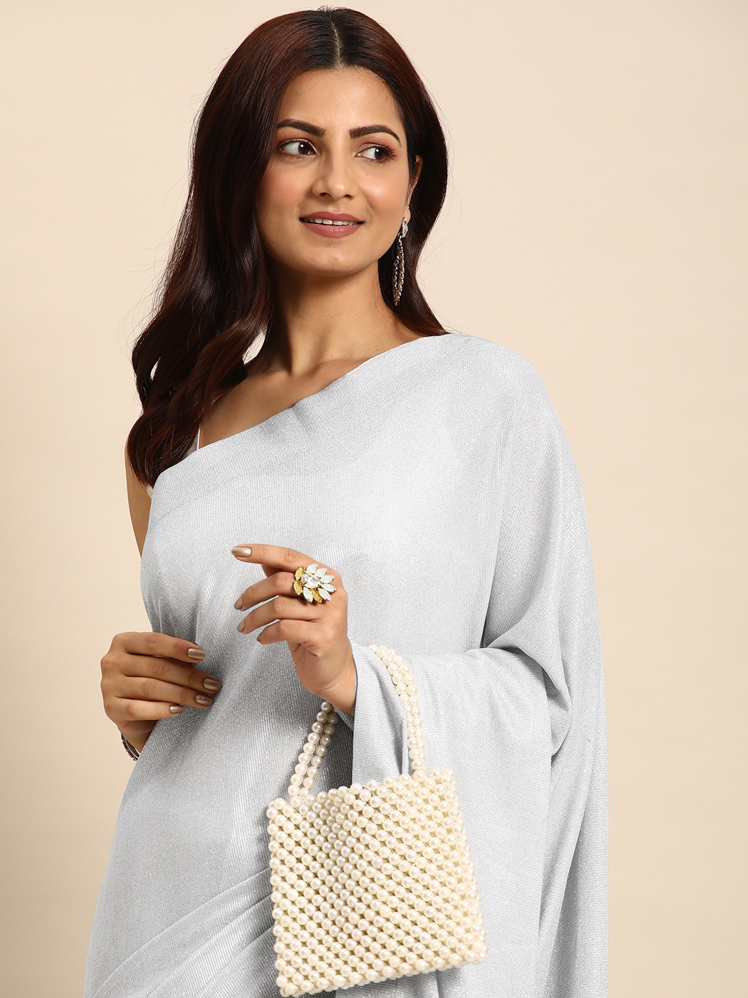 

Pothys Solid Lycra Saree, Silver