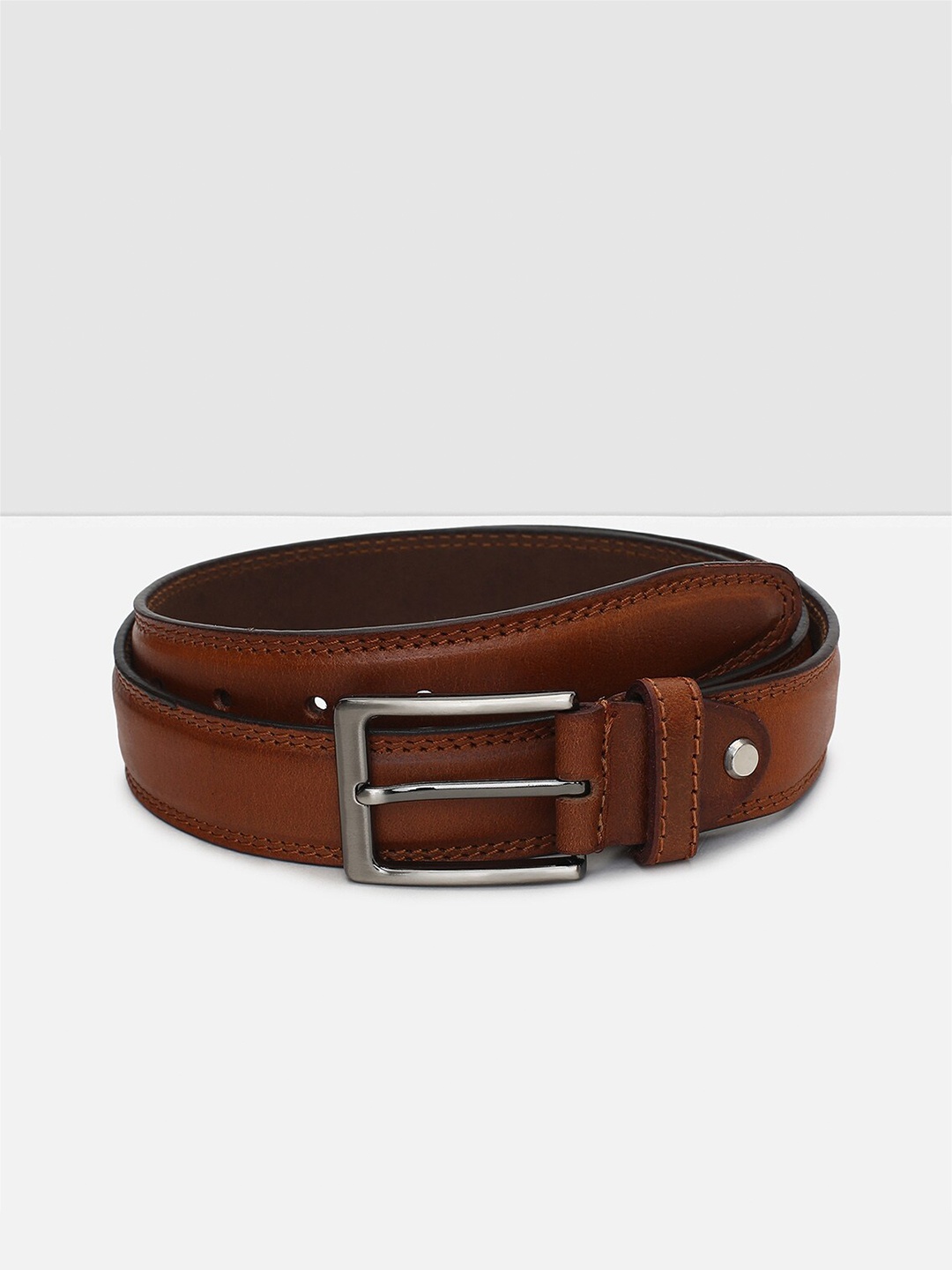

max Men Tang Closure Textured Leather Formal Belt, Brown