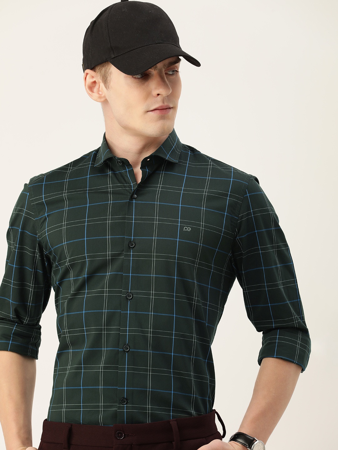 

Peter England Men Super Slim Fit Checked Semiformal Shirt, Green