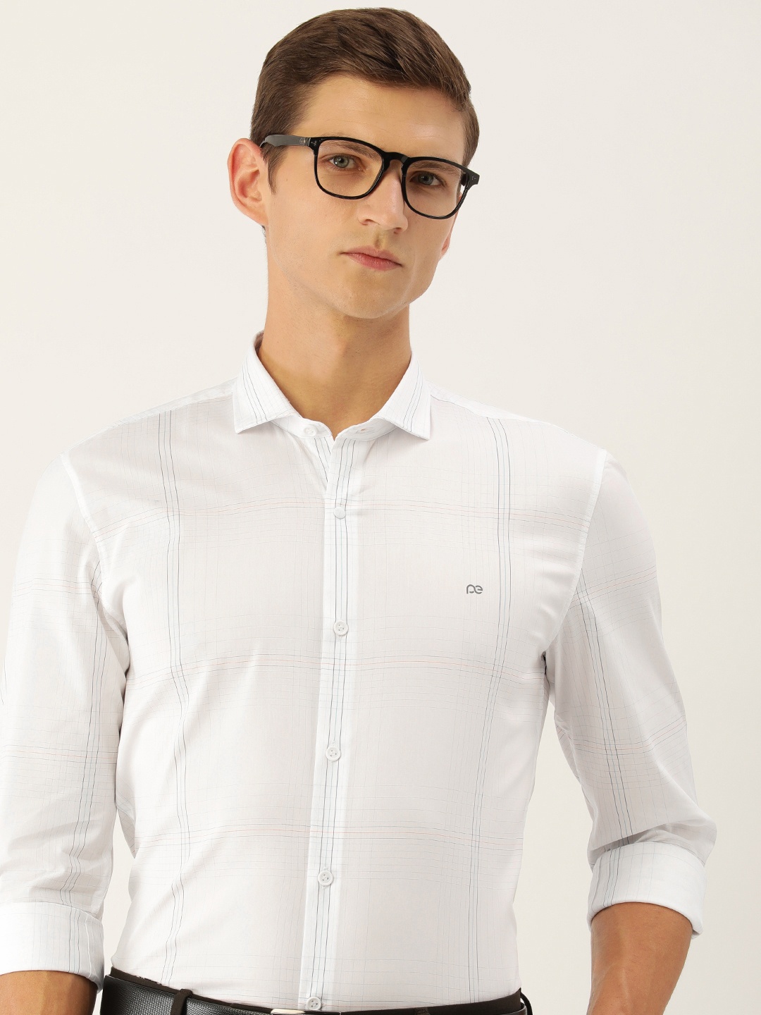 

Peter England Men Slim Fit Opaque Checked Formal Shirt, White