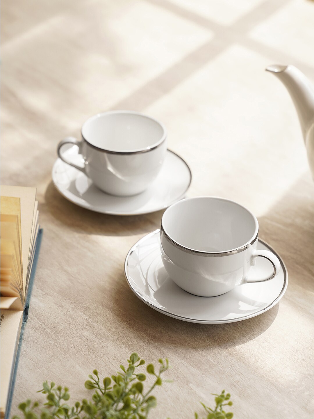 

Pure Home and Living White 2 Pieces Porcelain Glossy Cups and Saucers 330 ml Each