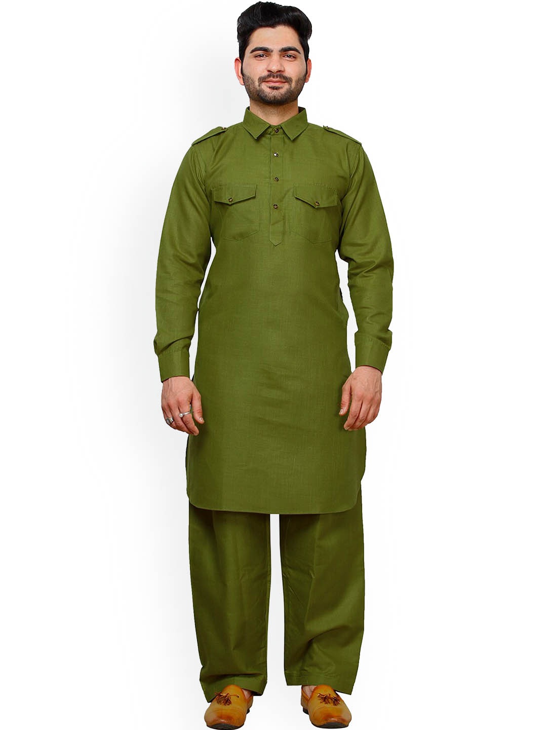 

Pro-Ethic STYLE DEVELOPER Curved Pathani Kurta with Pyjamas, Green