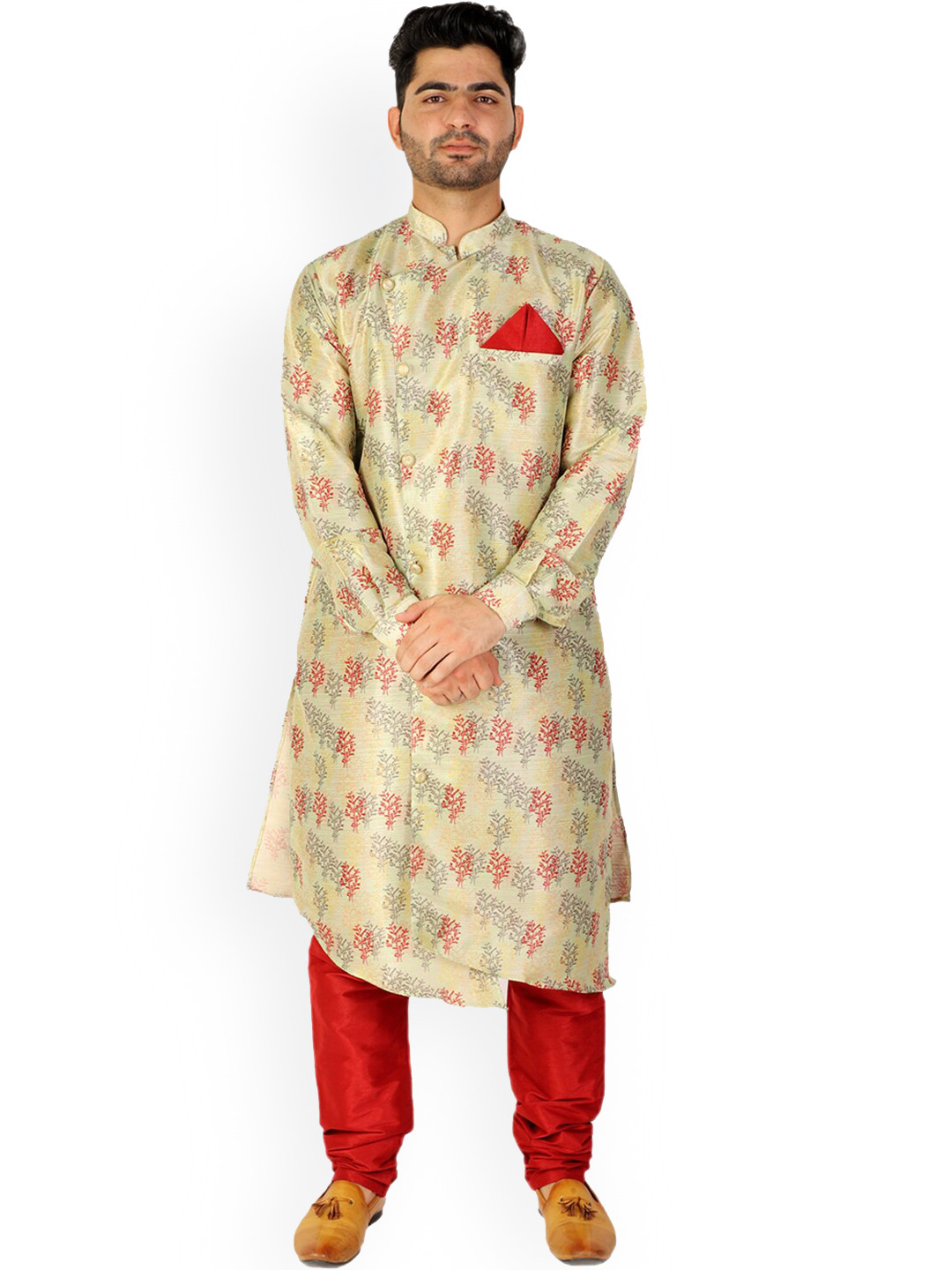 

Pro-Ethic STYLE DEVELOPER Floral Printed Jacquard Kurta With Churidar, Beige