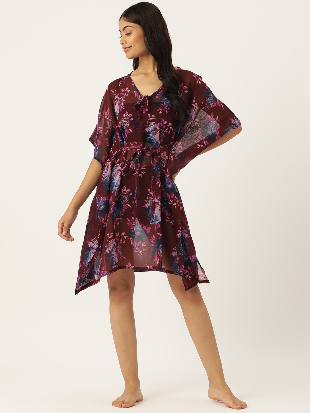 

ZIZO By Namrata Bajaj Floral Printed Swimwear Cover-Up Top, Burgundy
