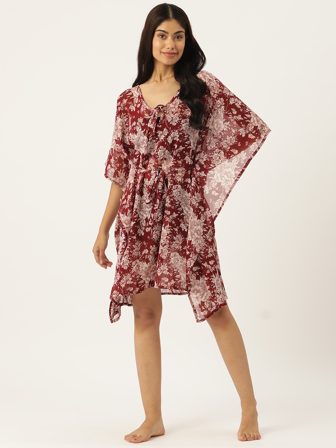 

ZIZO By Namrata Bajaj Floral Printed Swimwear Cover-Up Top, Maroon