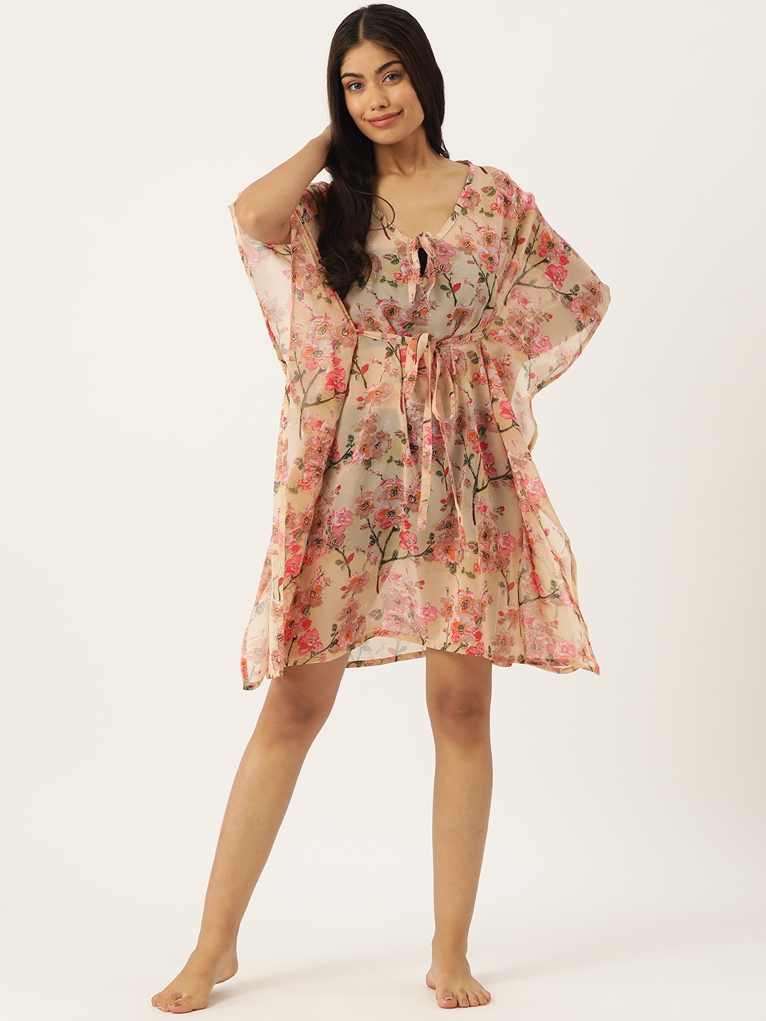 

ZIZO By Namrata Bajaj Floral Printed Swimwear Cover-Up Top, Beige