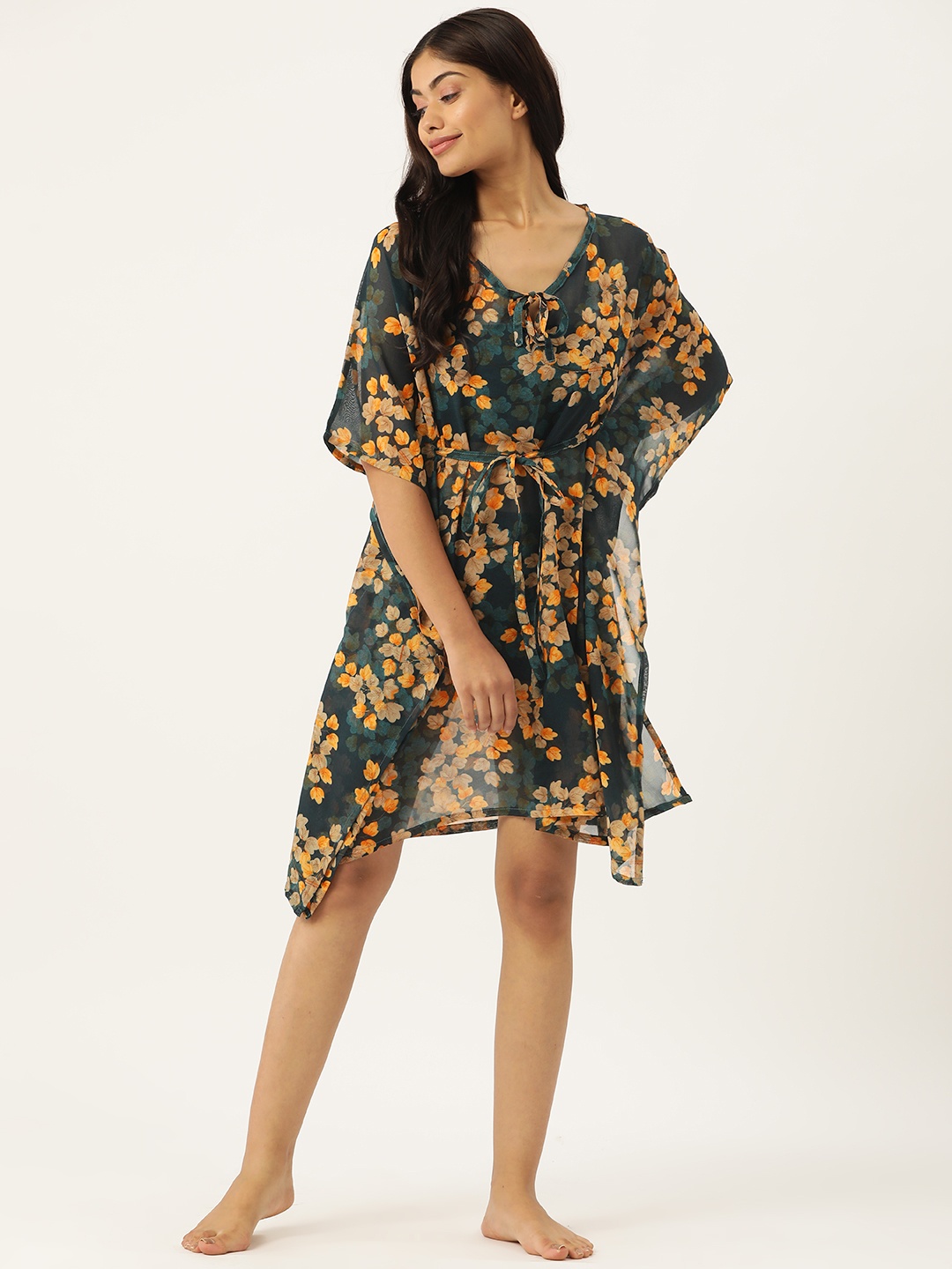 

ZIZO By Namrata Bajaj Floral Printed Swimwear Cover-Up Top, Teal