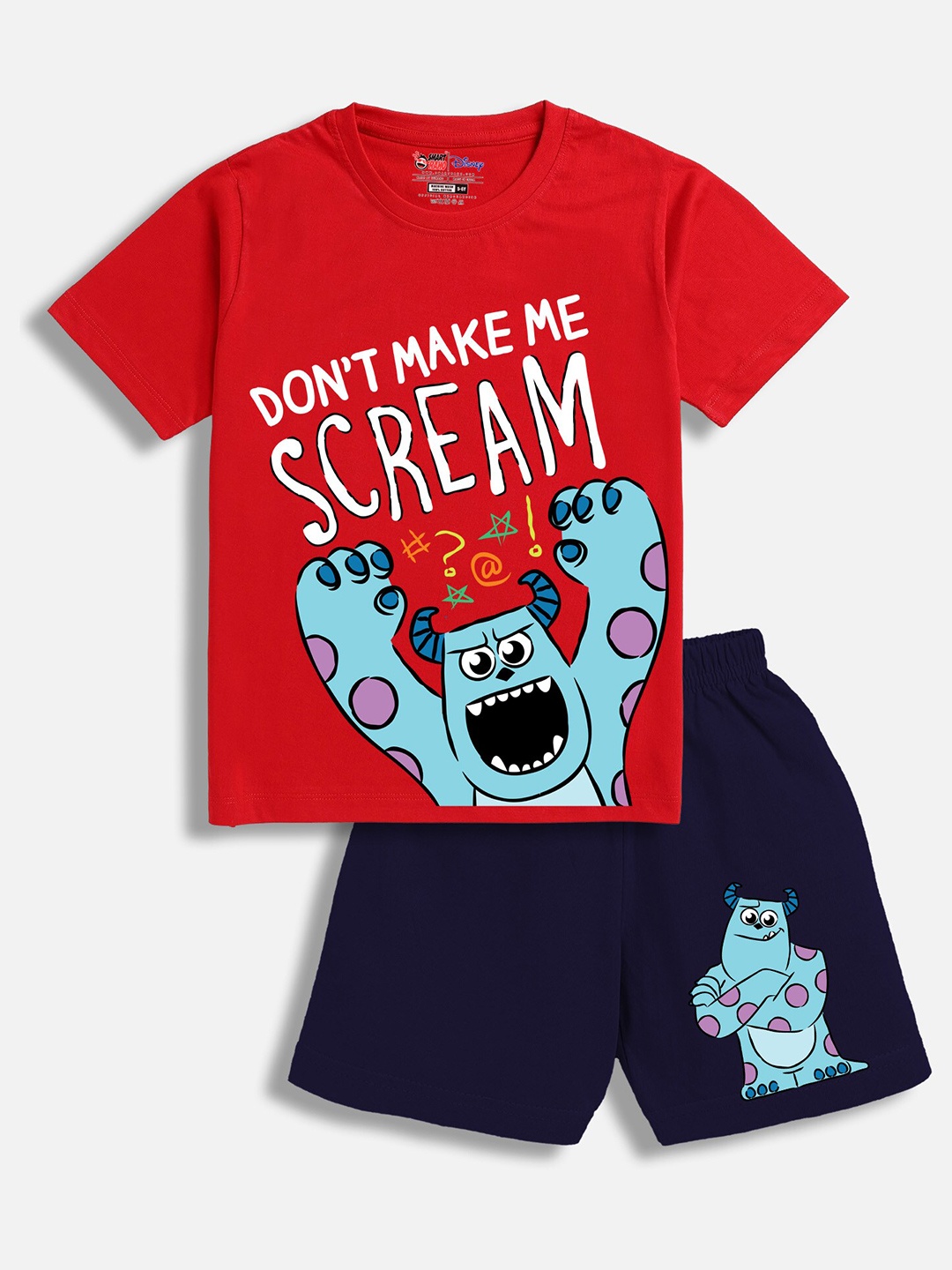 

SmartRAHO Boys Monsters Inc. Printed Pure Cotton T-shirt with Shorts, Red