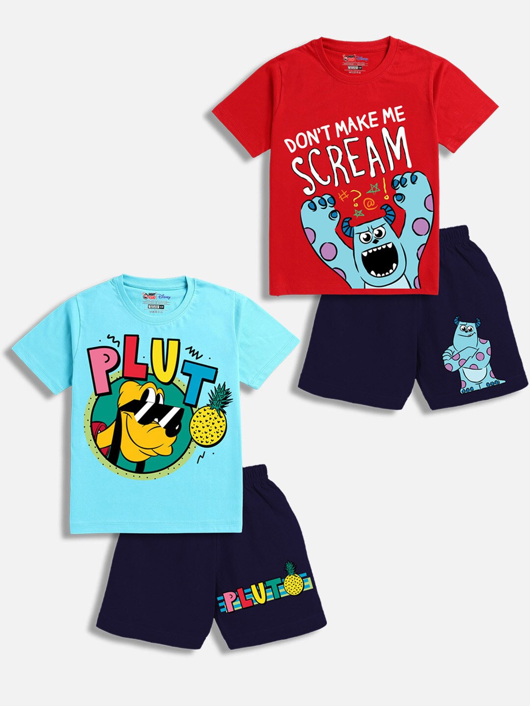 

SmartRAHO Boys Pack Of 2 Pluto Printed Pure Cotton T-shirt with Shorts, Blue