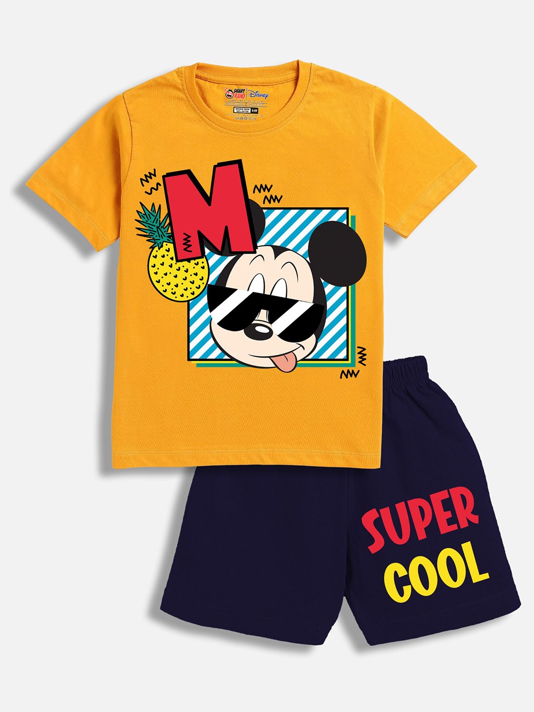

SmartRAHO Boys Mickey Mouse Printed Pure Cotton T-shirt with Shorts, Yellow