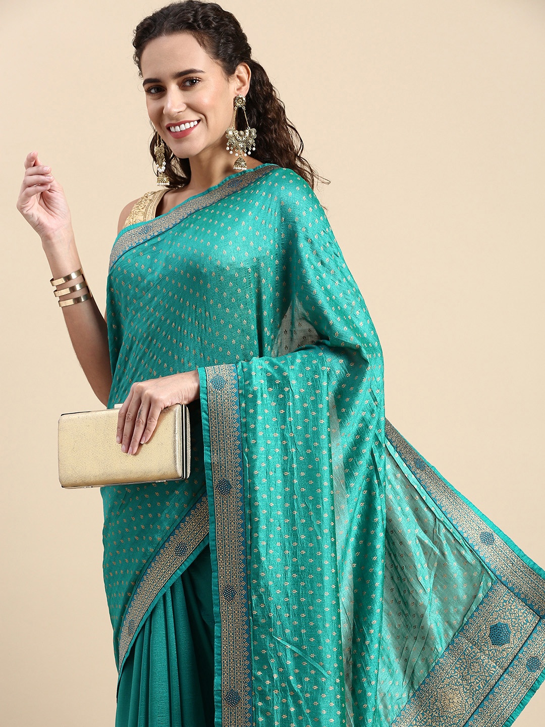

Indian Women Ethnic Motifs Beads and Stones Saree, Blue