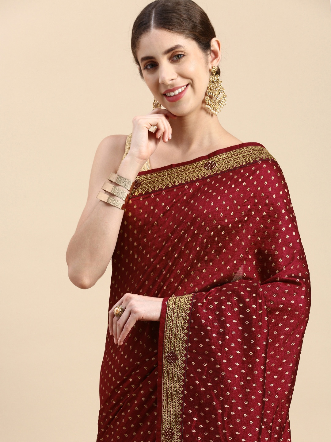 

Indian Women Ethnic Motifs Zari Silk Blend Saree, Maroon