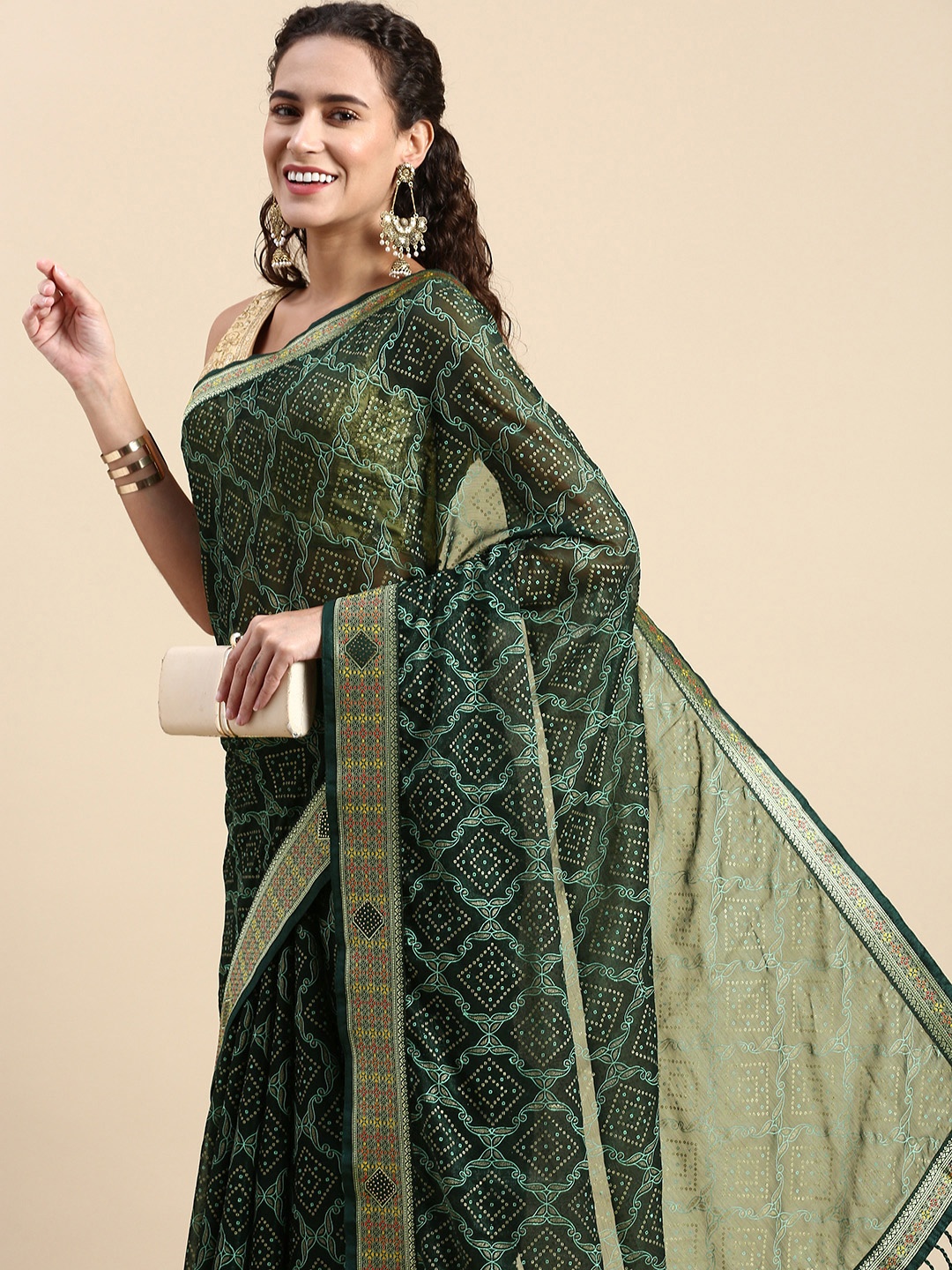 

Indian Women Ethnic Motifs Saree, Green