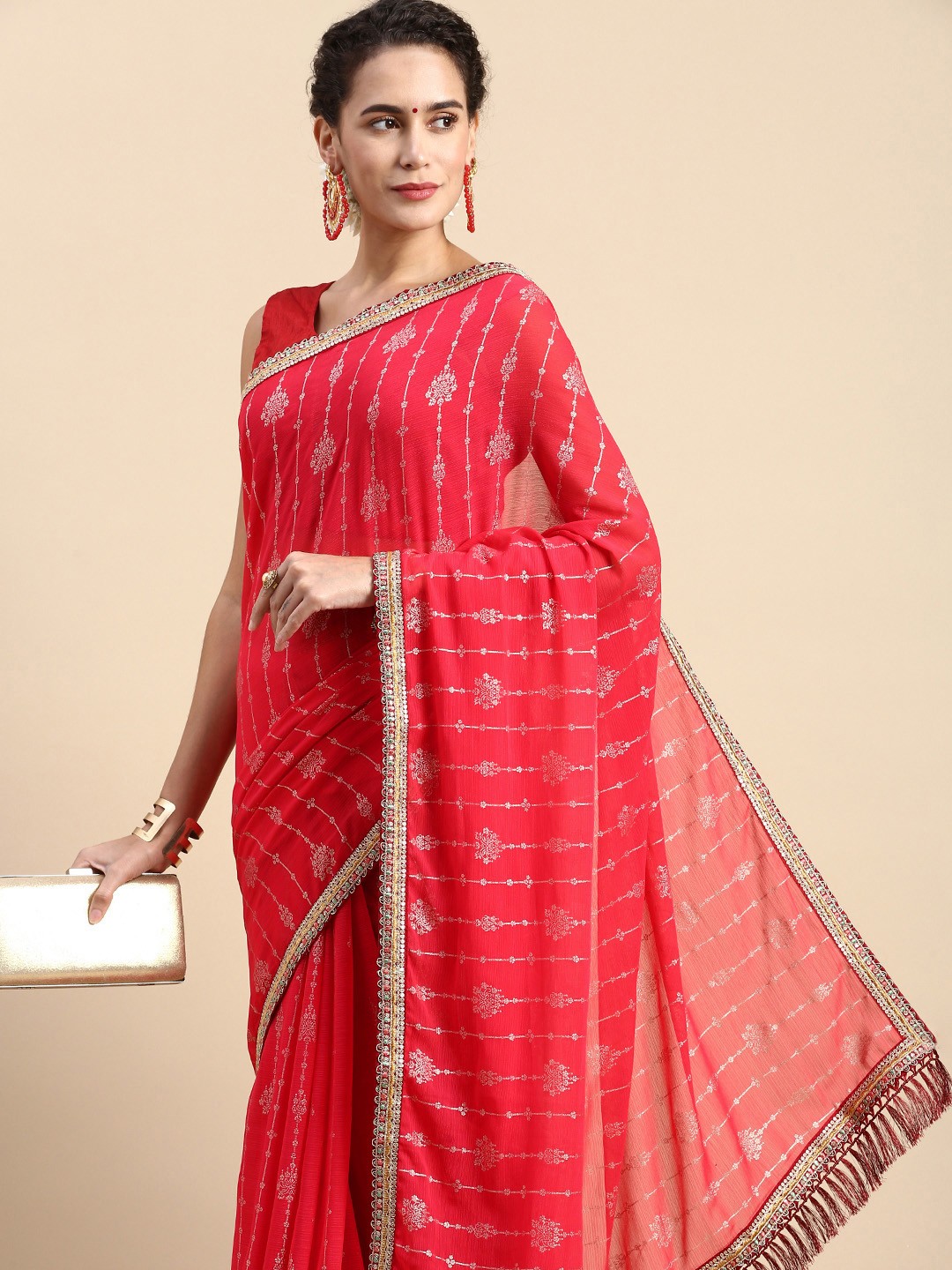 

Indian Women Pink Silk Blend Designer Saree