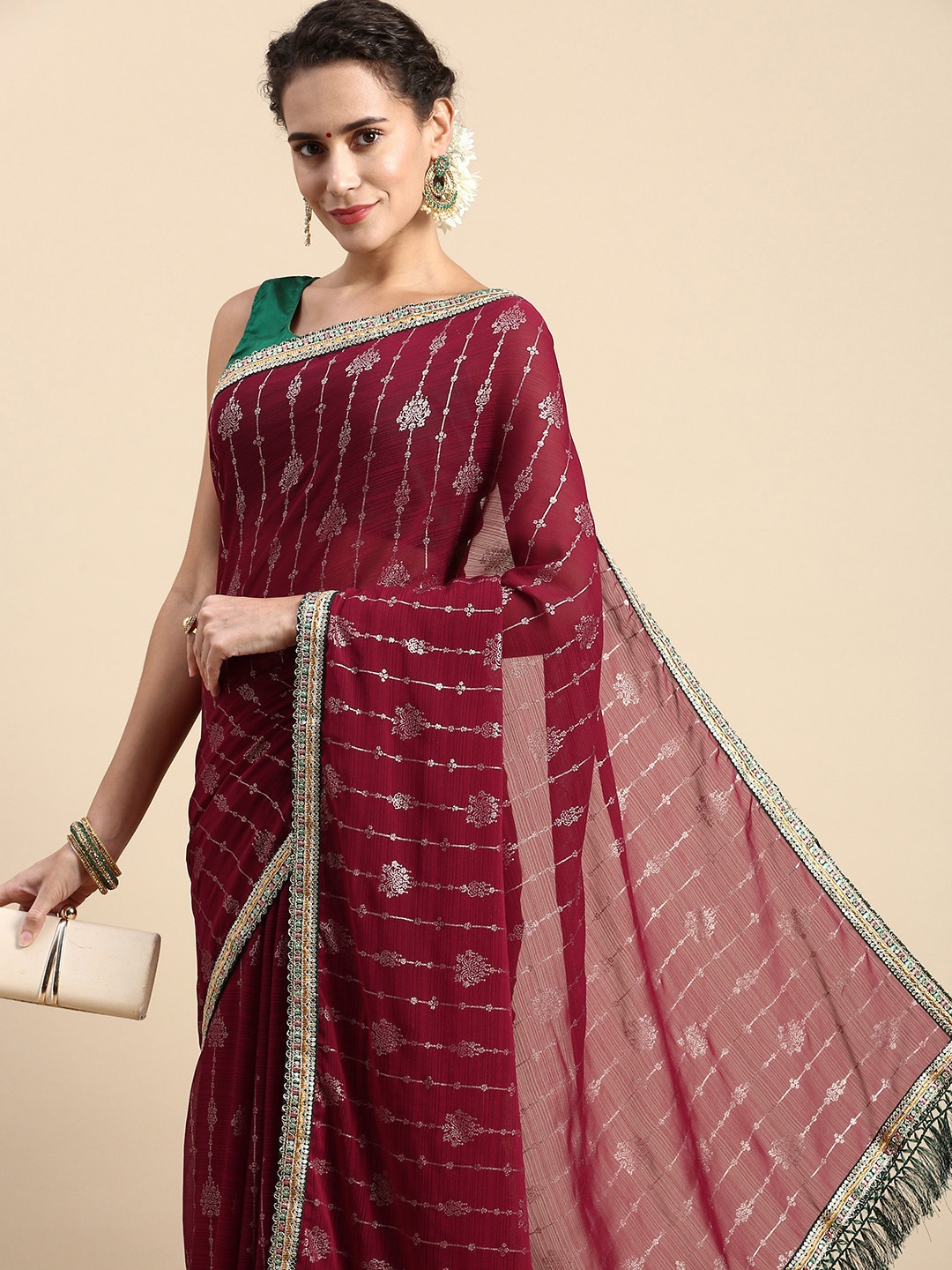 

Indian Women Purple Silk Blend Designer Saree