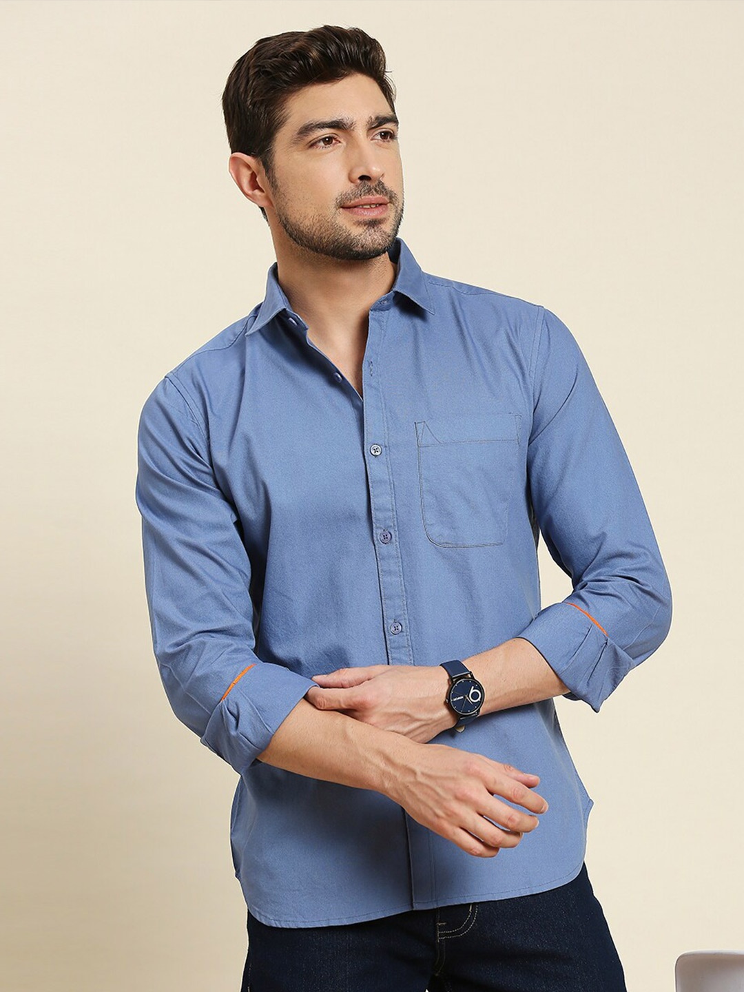 

INVICTUS Original Fit Spread Collar Pure Cotton Shirt, Blue