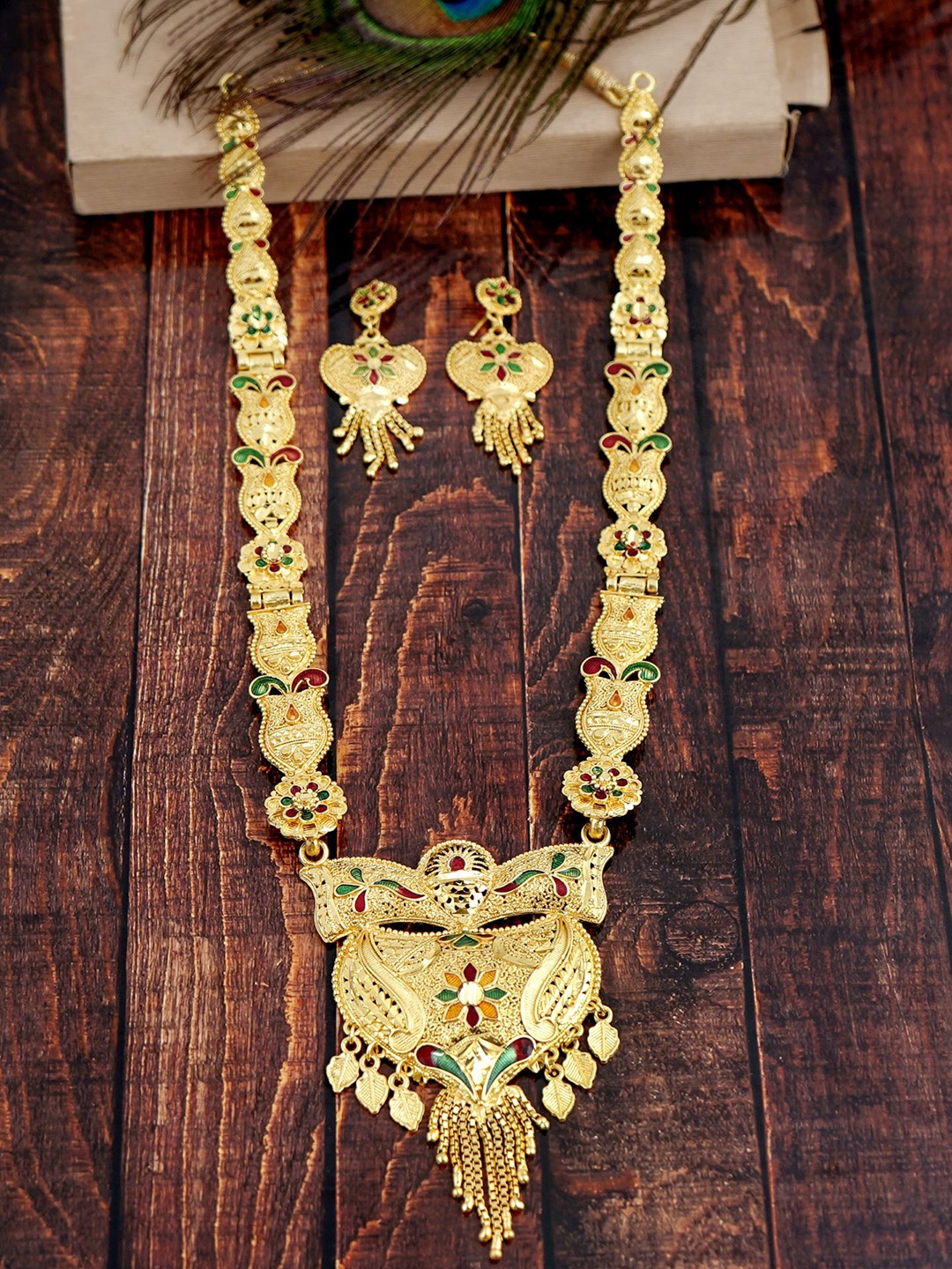 

MANSIYAORANGE Gold-Plated Long Rani Haar Jewellery Set