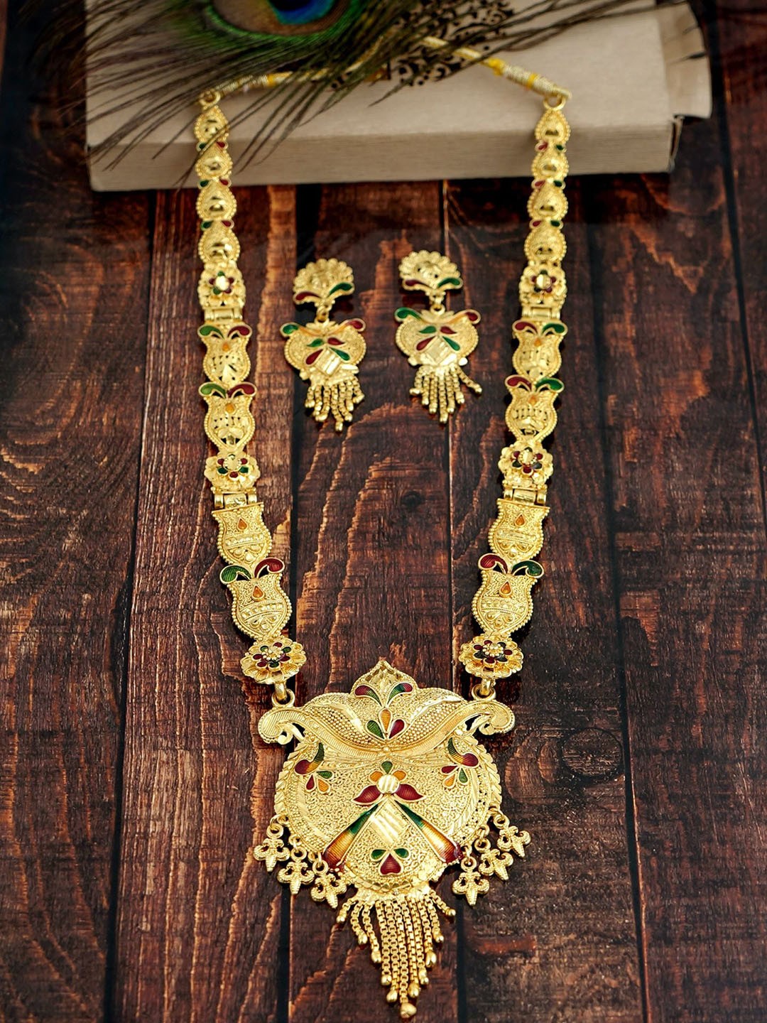 

MANSIYAORANGE Gold-Plated Long Rani Haar Jewellery Set